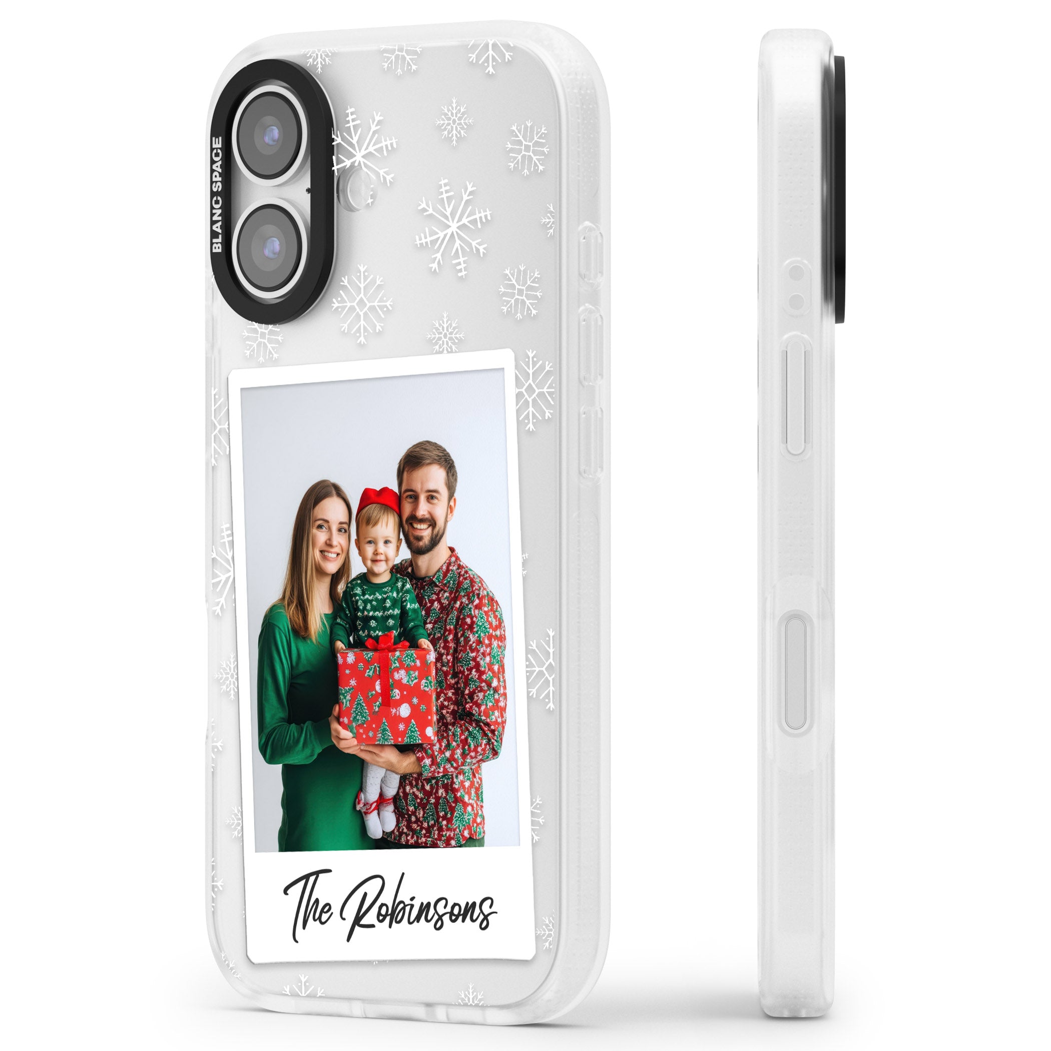 Personalised Snowflake Photo iPhone 17 Impact Air Clear Phone Case Side Profile