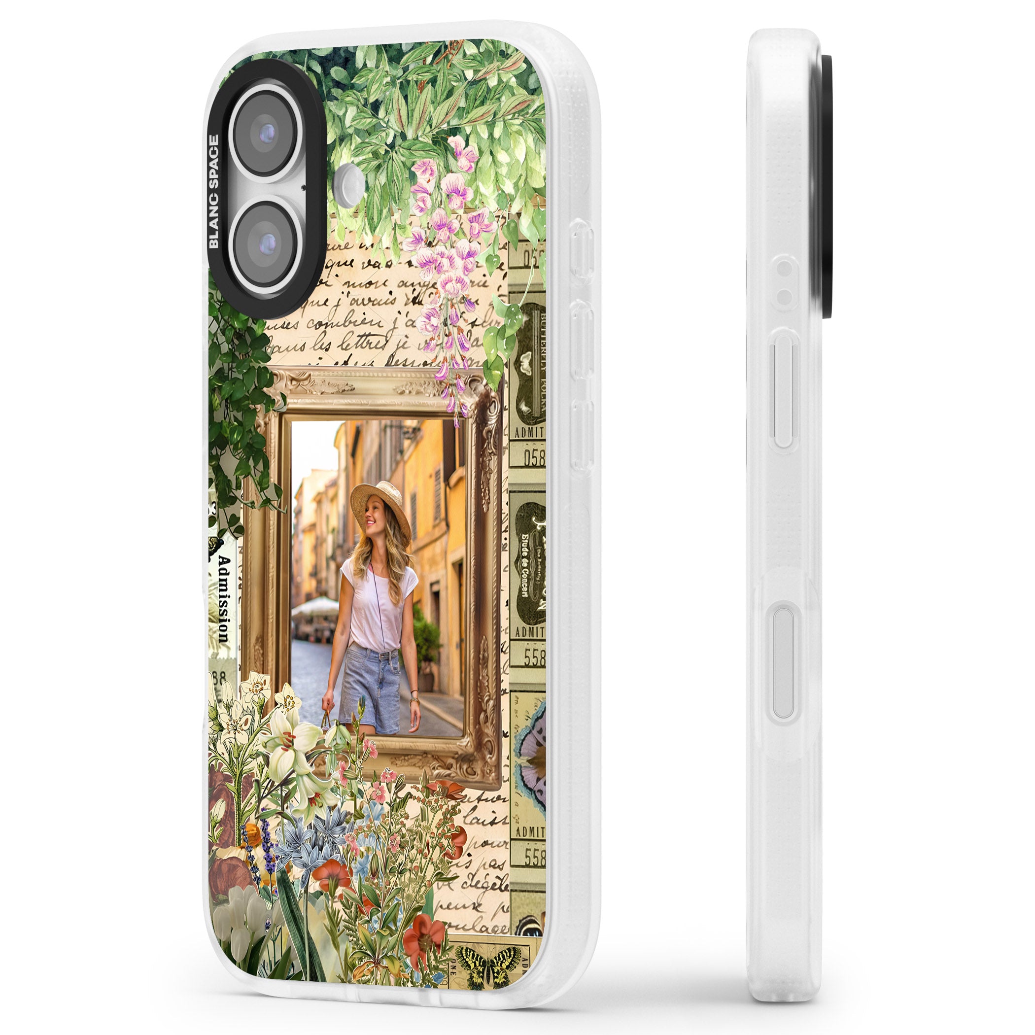 Personalised Tuscan Floral Collage Frame iPhone 17 Impact Air Clear Phone Case Side Profile