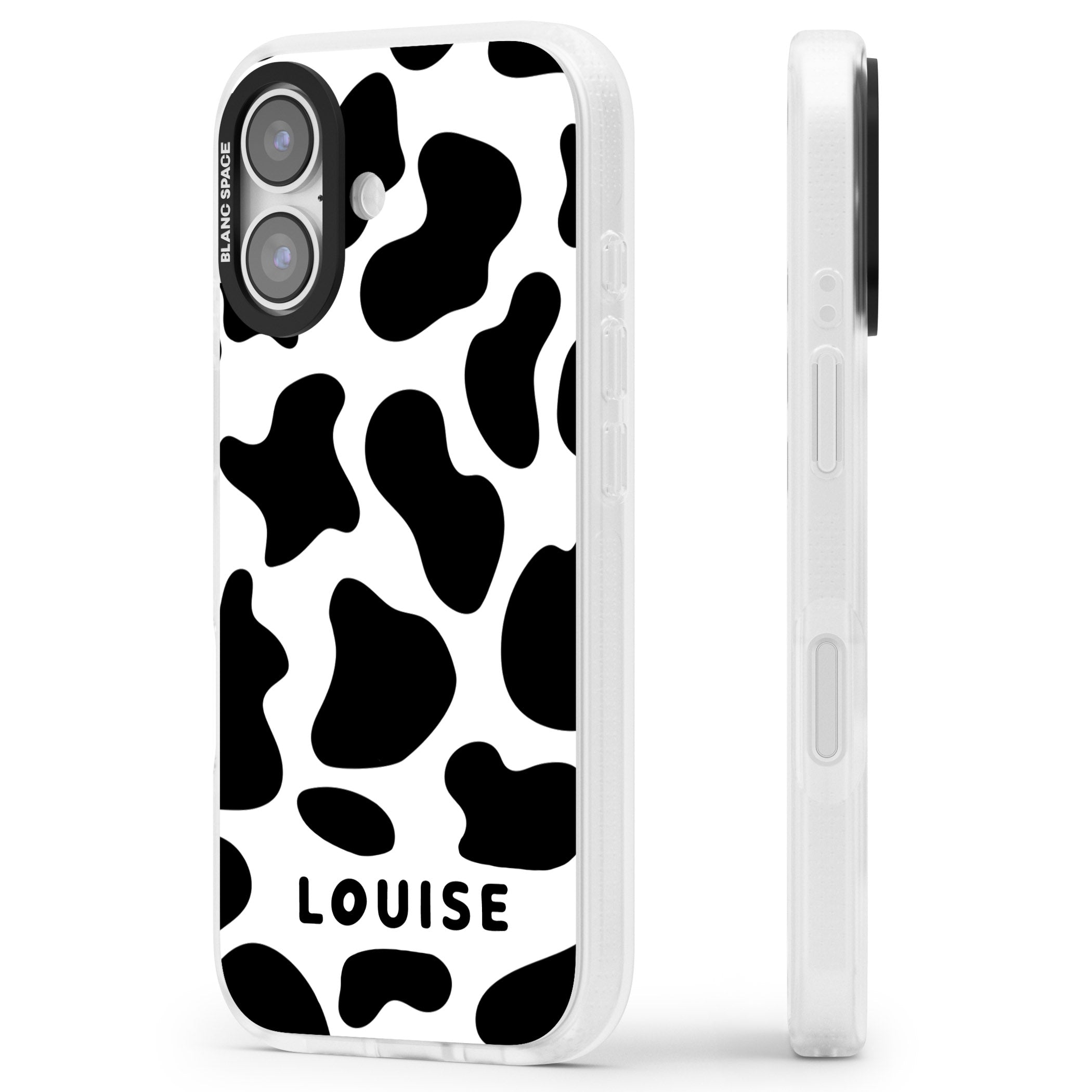 Personalised Cow Print iPhone 17 Impact Air Clear Phone Case Side Profile