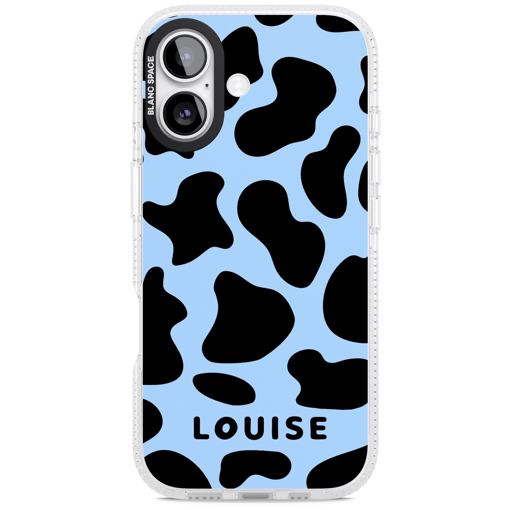 Personalised Blue And Black Cow Print iPhone 17 Impact Air Clear Phone Case