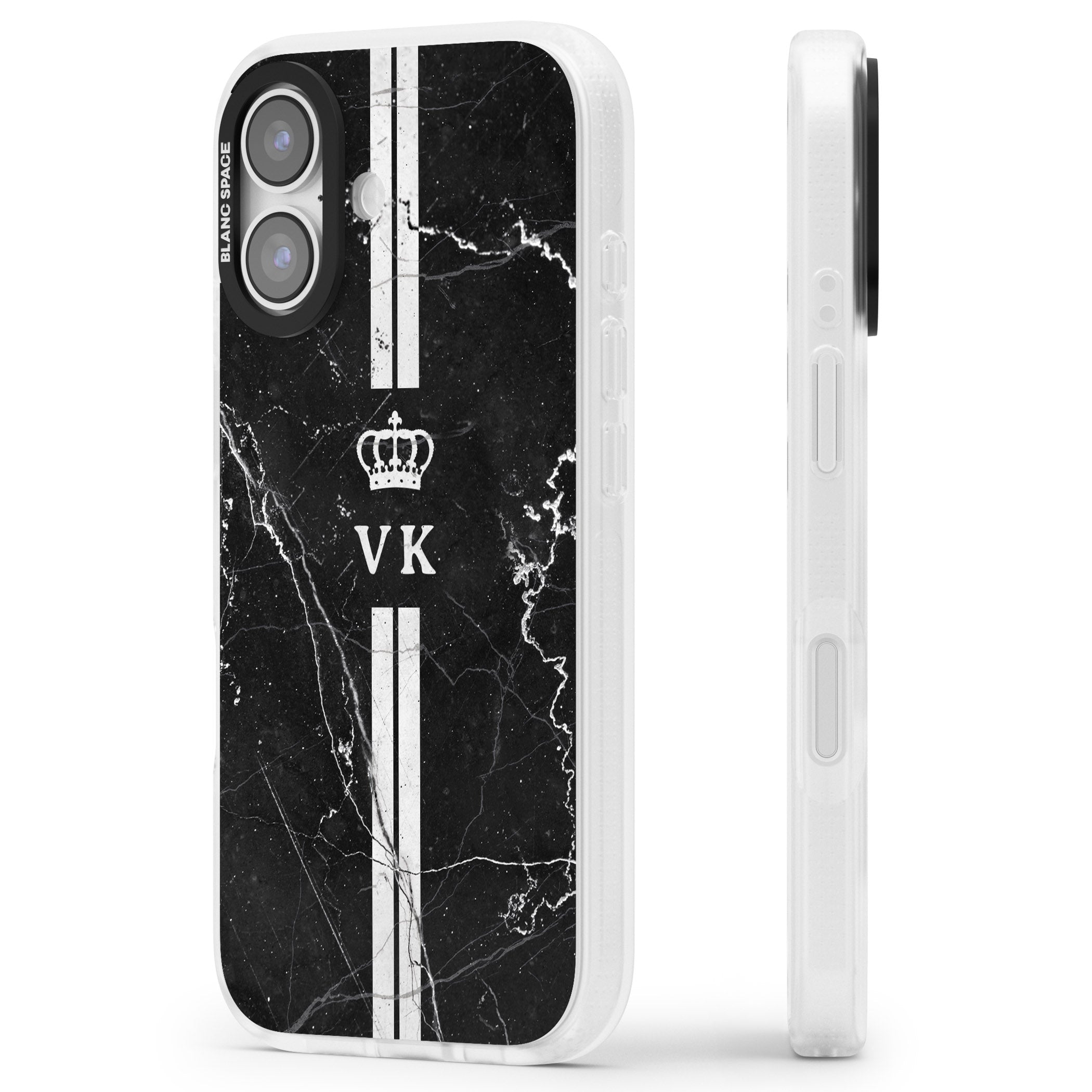 Personalised Black Marble Stripe Initials iPhone 17 Impact Air Clear Phone Case Side Profile