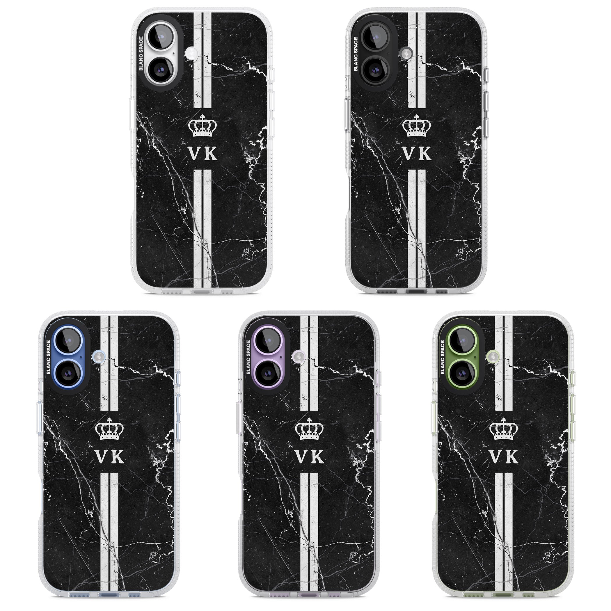 Personalised Black Marble Stripe Initials iPhone 17 Impact Air Clear Phone Case APT Impact Protection