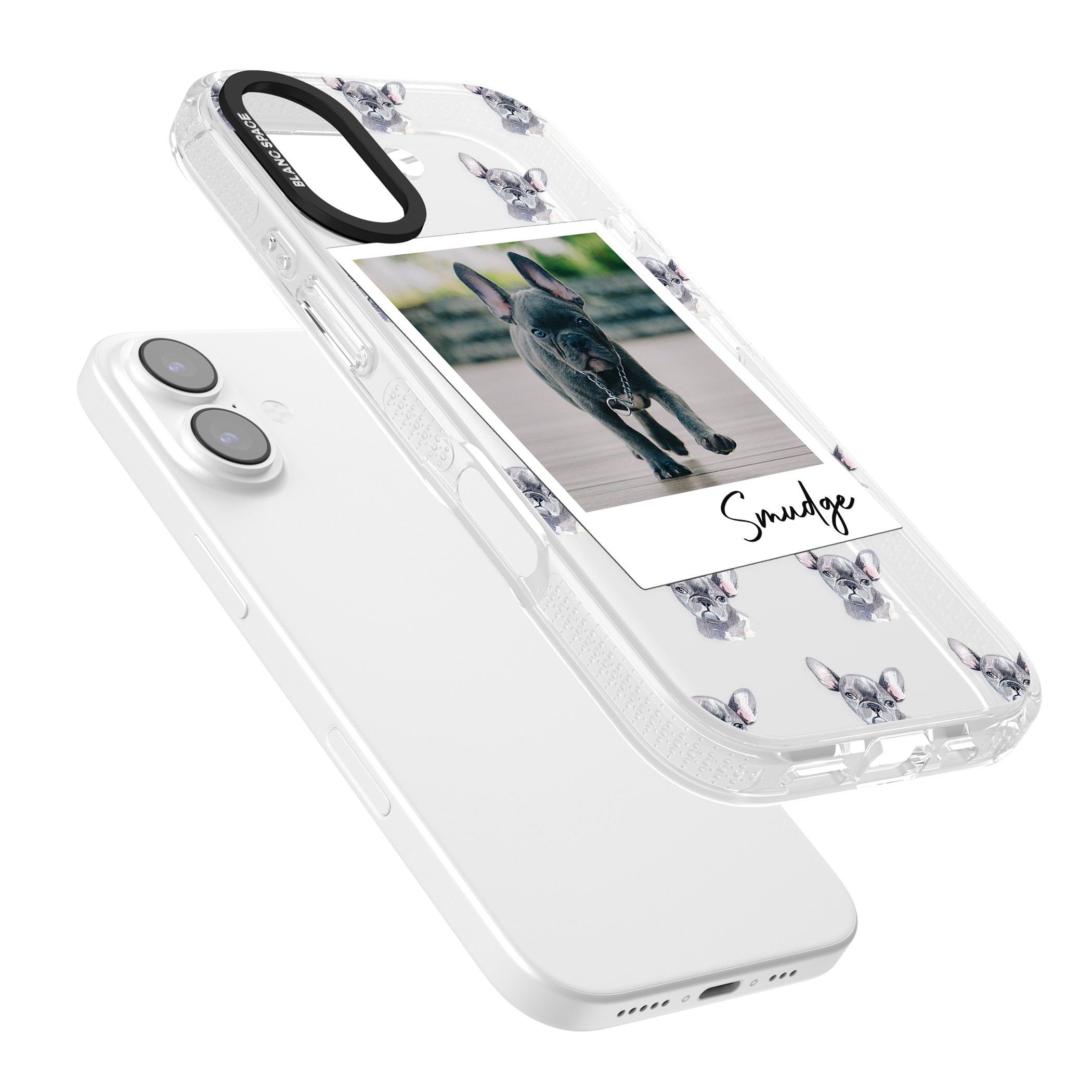 Personalised Grey French Bulldog Instant Camera Photo iPhone 17 Impact Air Clear Phone Case Colours