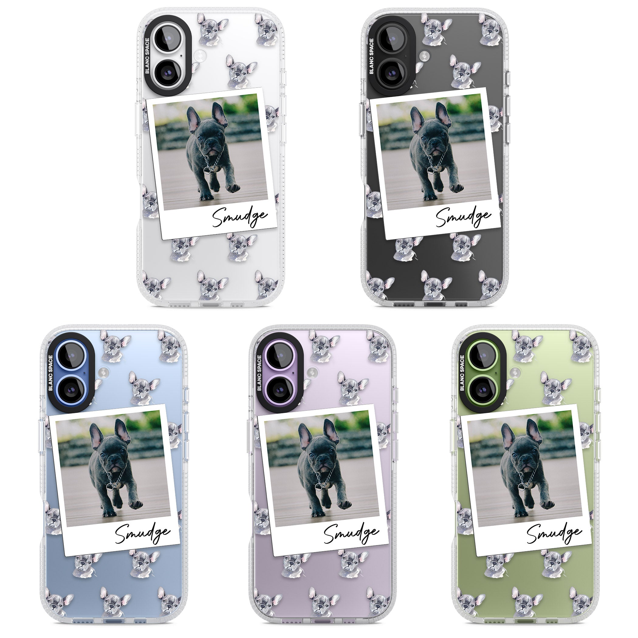 Personalised Grey French Bulldog Instant Camera Photo iPhone 17 Impact Air Clear Phone Case APT Impact Protection