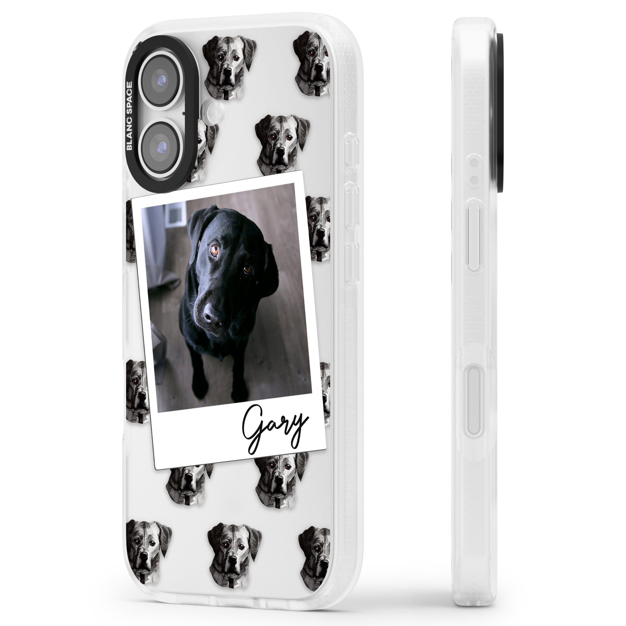 Personalised Black Labrador Instant Camera Photo iPhone 17 Impact Air Clear Phone Case Side Profile