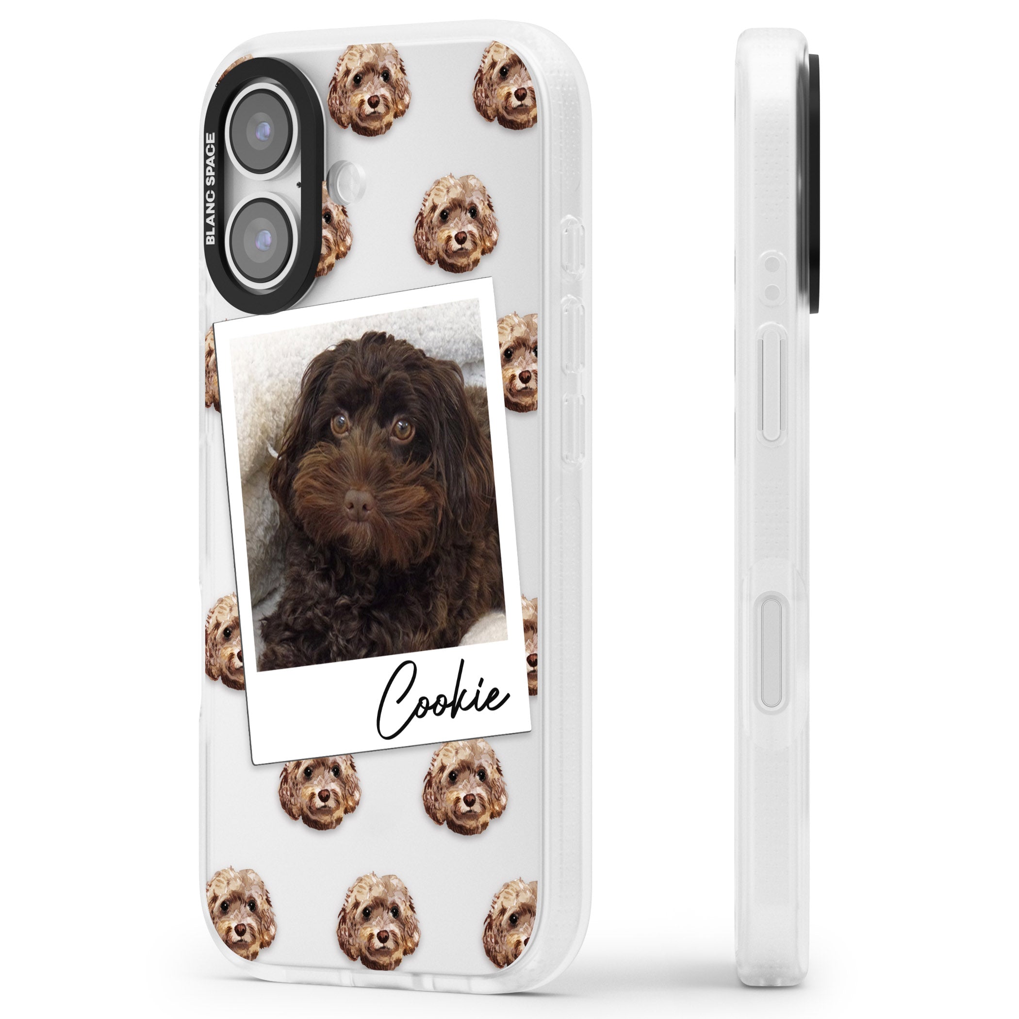 Personalised Brown Cockapoo Instant Camera Photo iPhone 17 Impact Air Clear Phone Case Side Profile