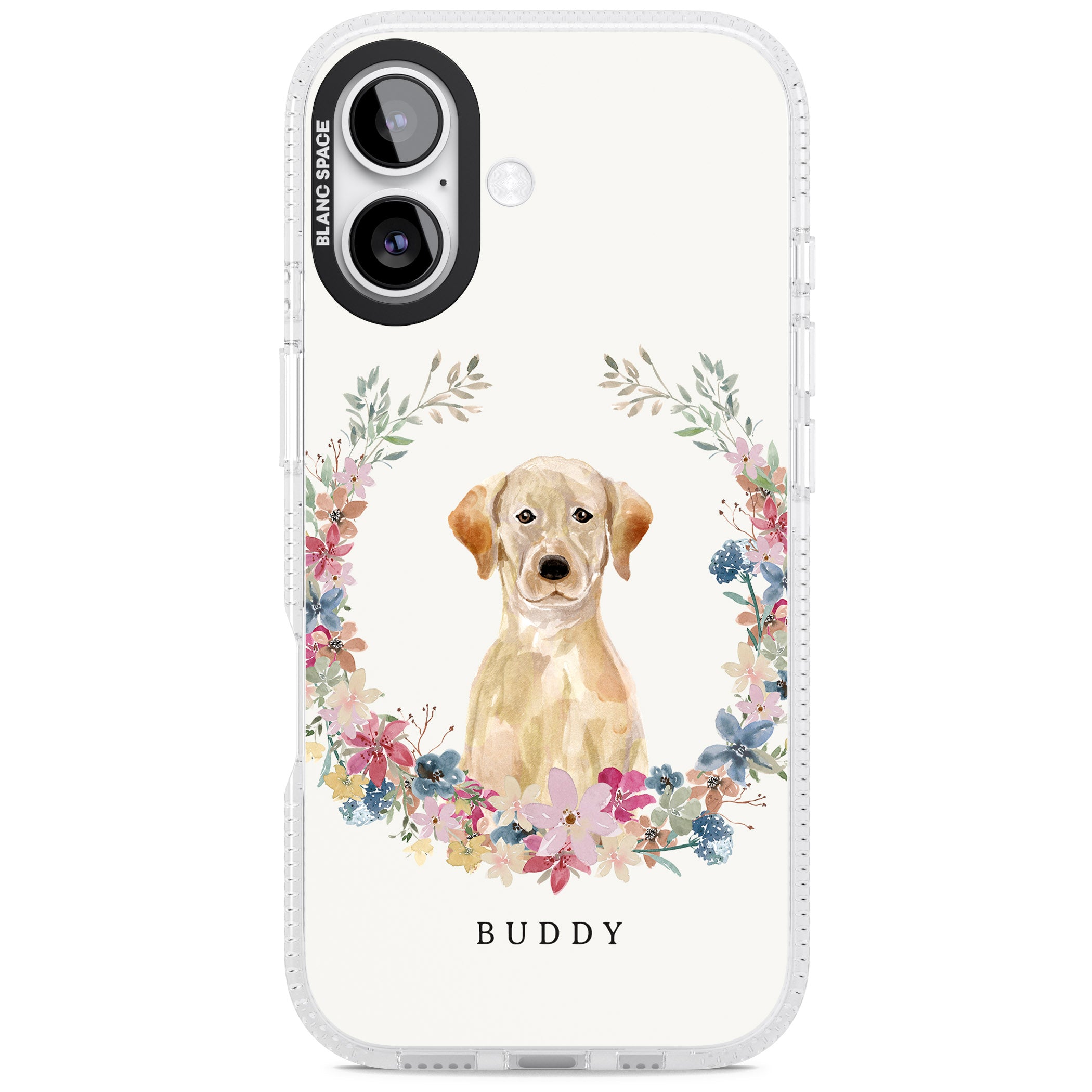 Personalised Yellow Labrador Retriever Floral Portrait iPhone 17 Impact Air Clear Phone Case