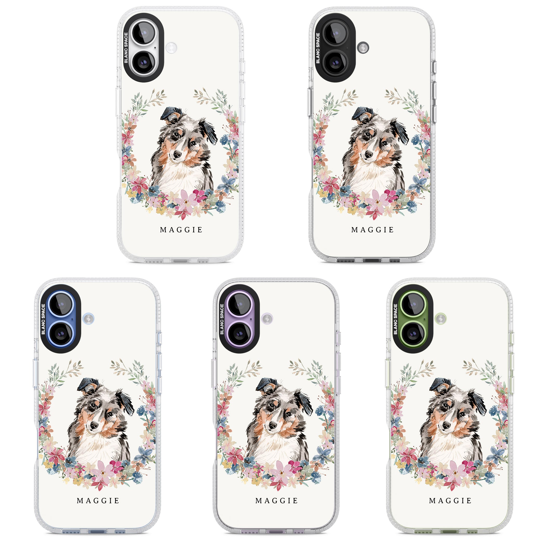 Personalised Australian Shepherd Floral Portrait iPhone 17 Impact Air Clear Phone Case APT Impact Protection