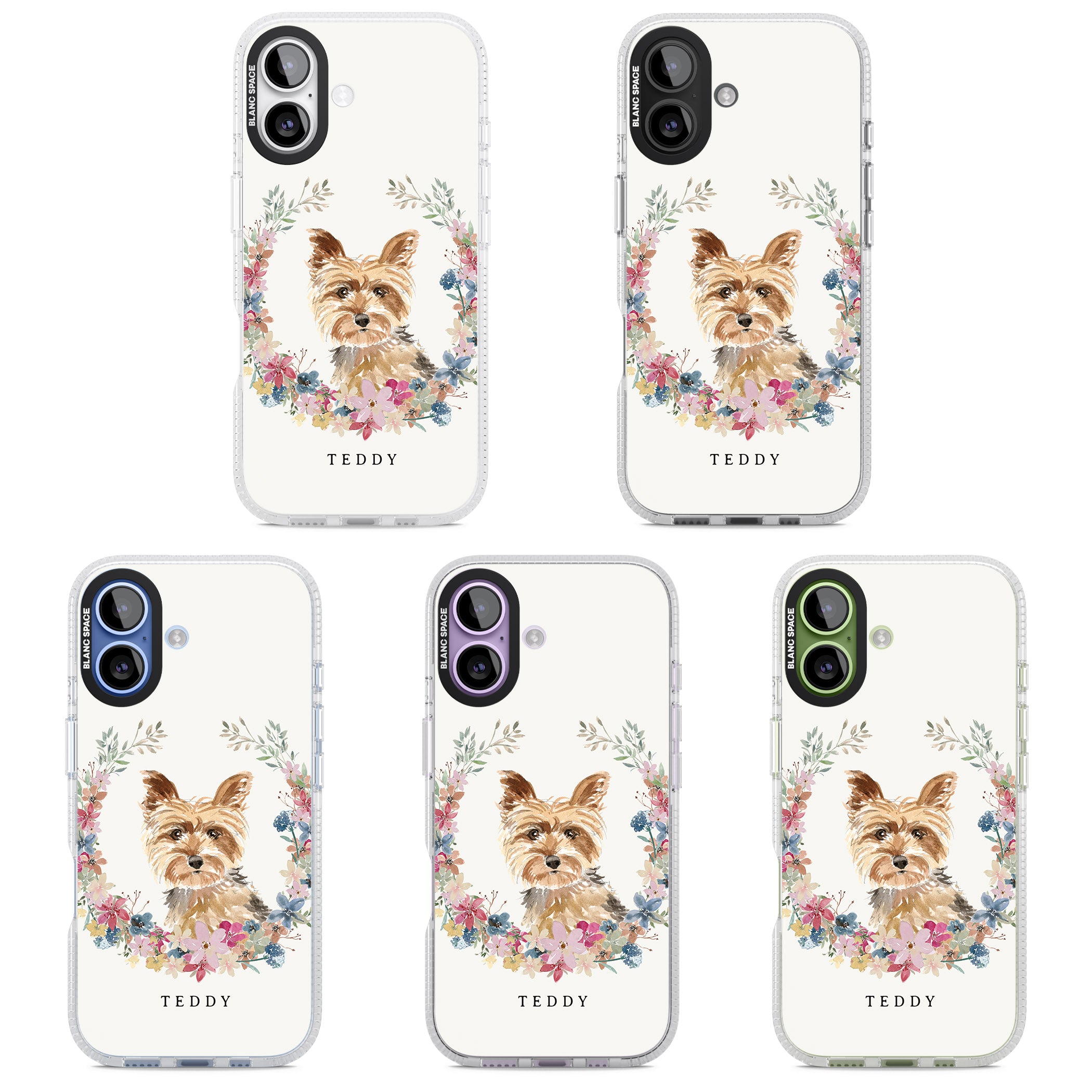 Personalised Yorkshire Terrier Floral Portrait iPhone 17 Impact Air Clear Phone Case APT Impact Protection