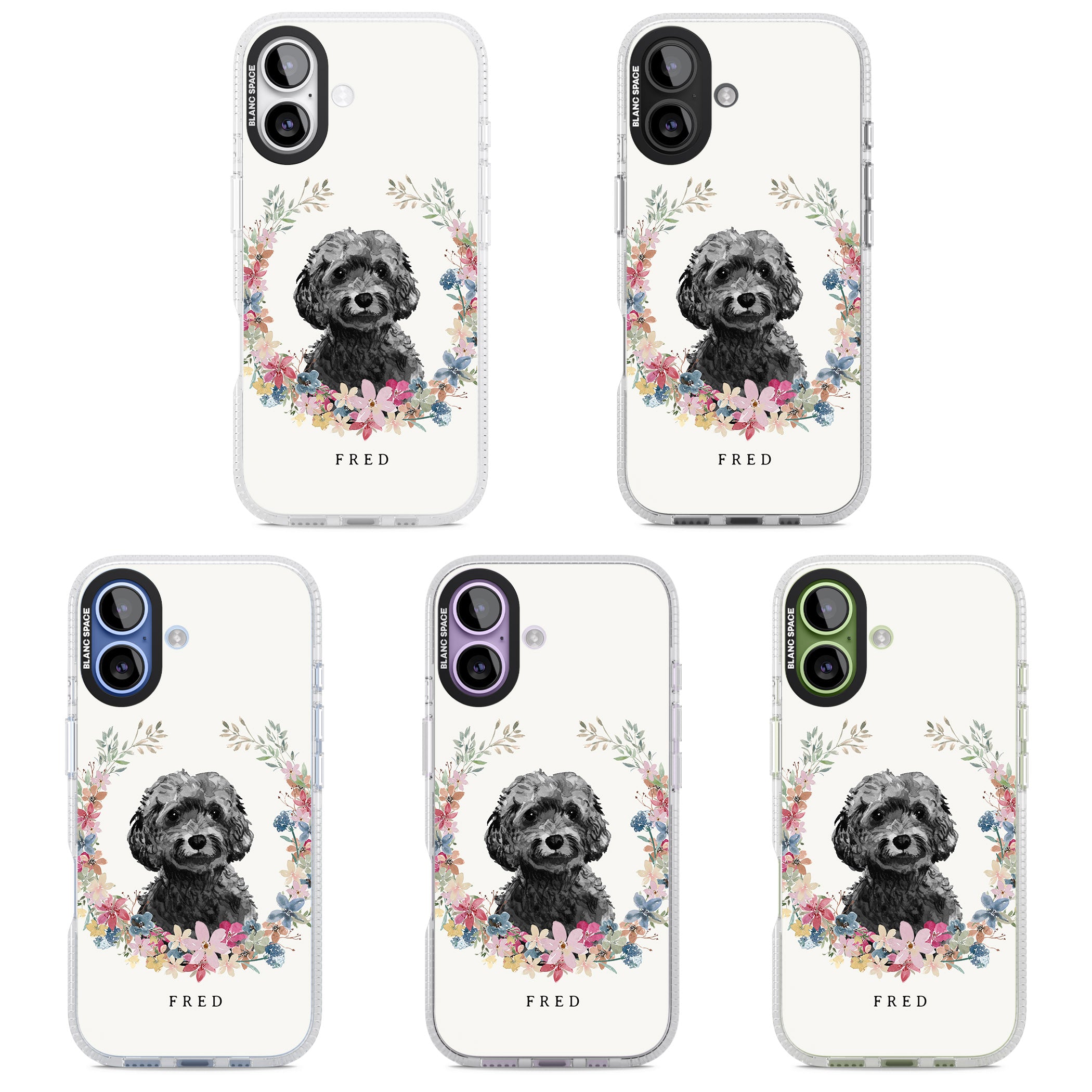 Personalised Black Cockapoo Floral Portrait iPhone 17 Impact Air Clear Phone Case APT Impact Protection