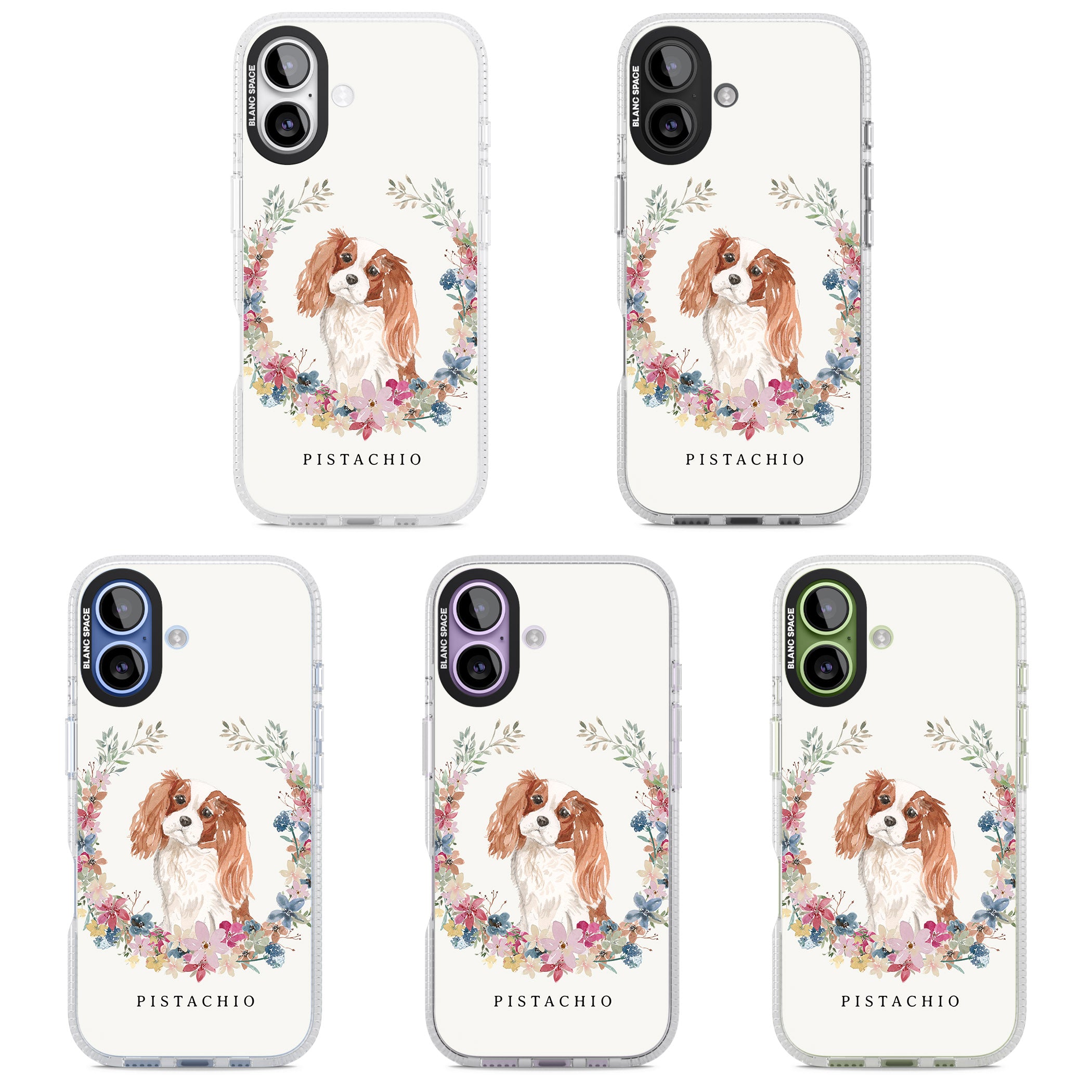 Personalised Cavalier King Charles Floral Portrait iPhone 17 Impact Air Clear Phone Case APT Impact Protection