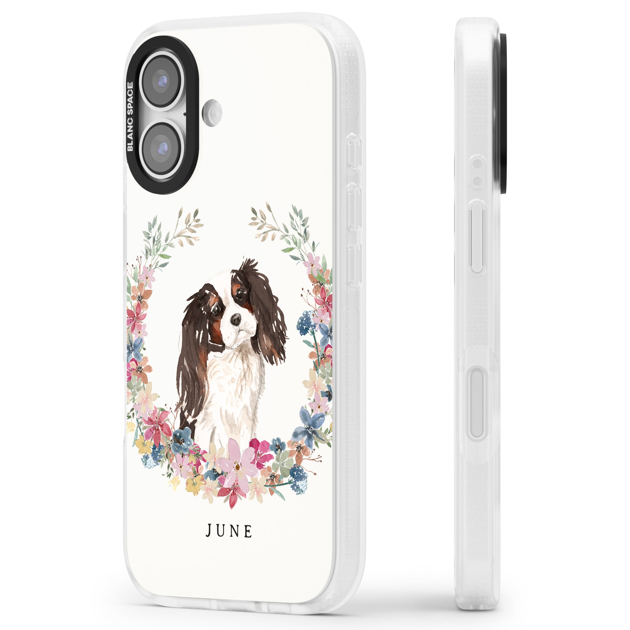 Personalised King Charles Floral Portrait iPhone 17 Impact Air Clear Phone Case Side Profile