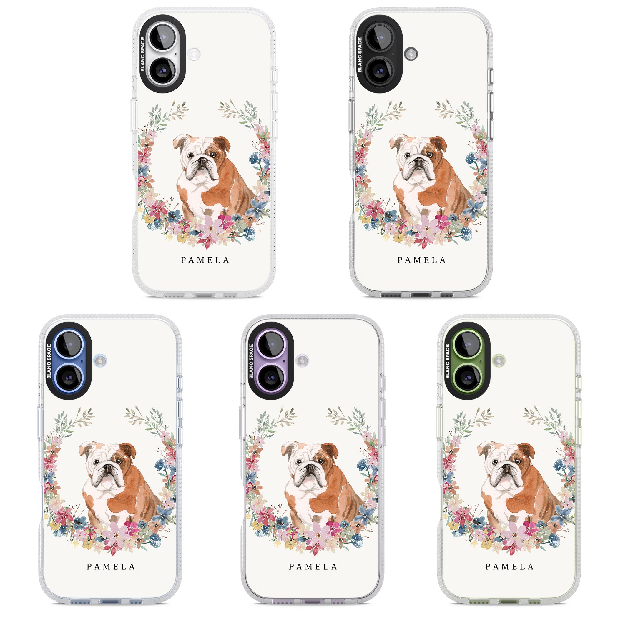 Personalised English Bulldog Floral Portrait iPhone 17 Impact Air Clear Phone Case APT Impact Protection