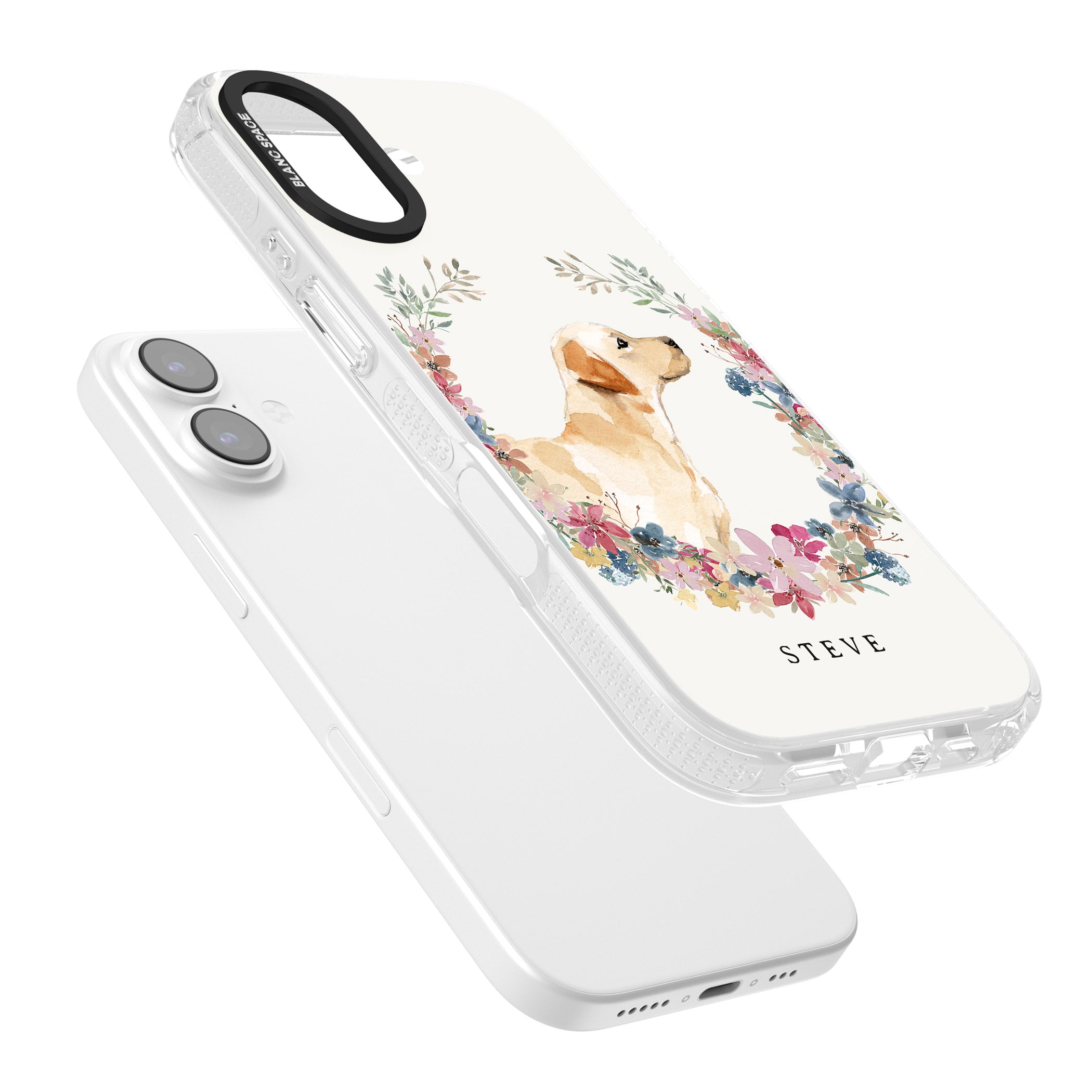 Personalised Yellow Labrador Floral Portrait iPhone 17 Impact Air Clear Phone Case Colours