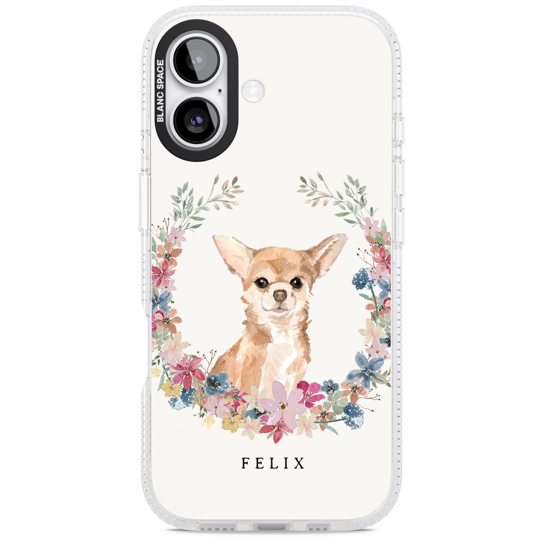 Personalised Chihuahua Floral Portrait iPhone 17 Impact Air Clear Phone Case