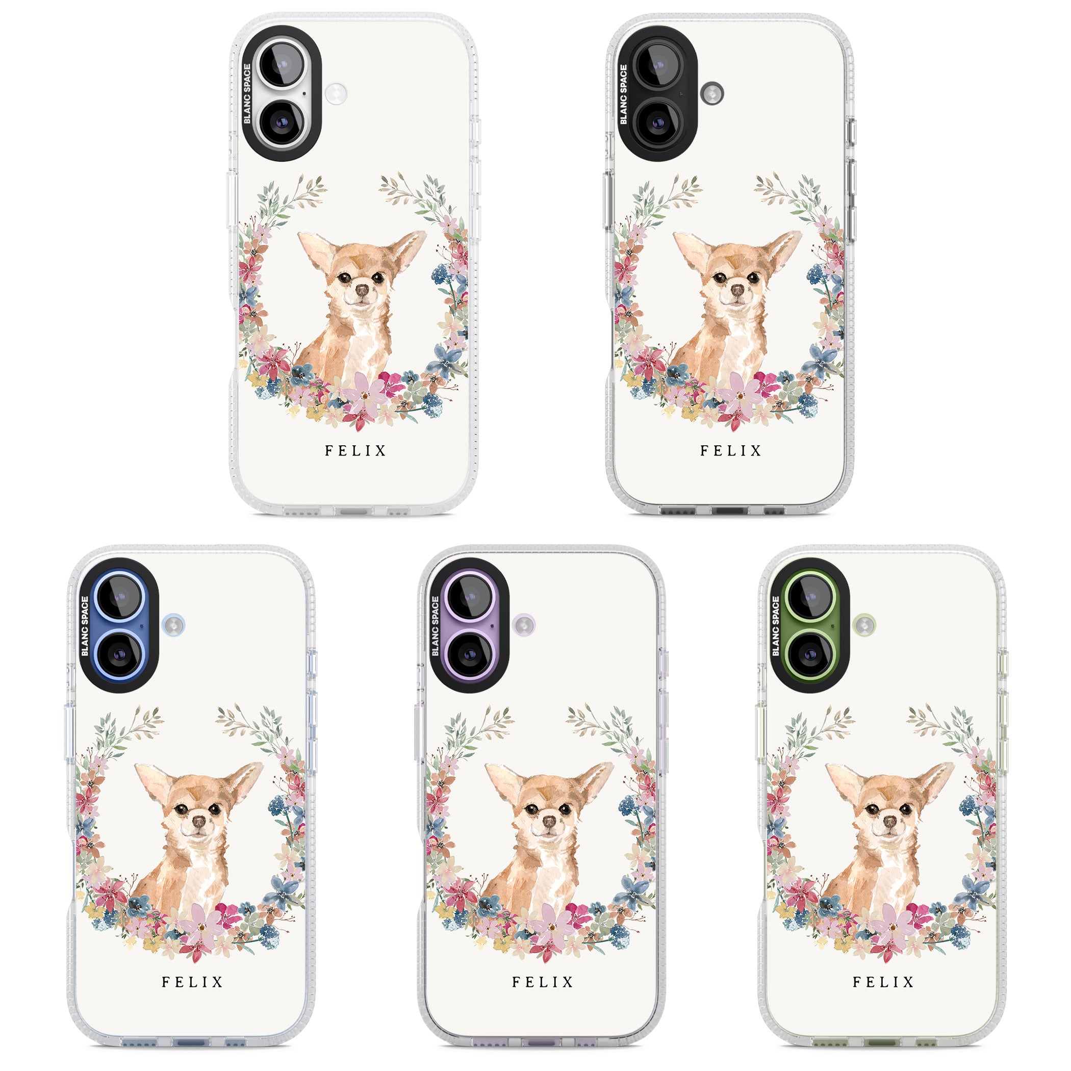 Personalised Chihuahua Floral Portrait iPhone 17 Impact Air Clear Phone Case APT Impact Protection