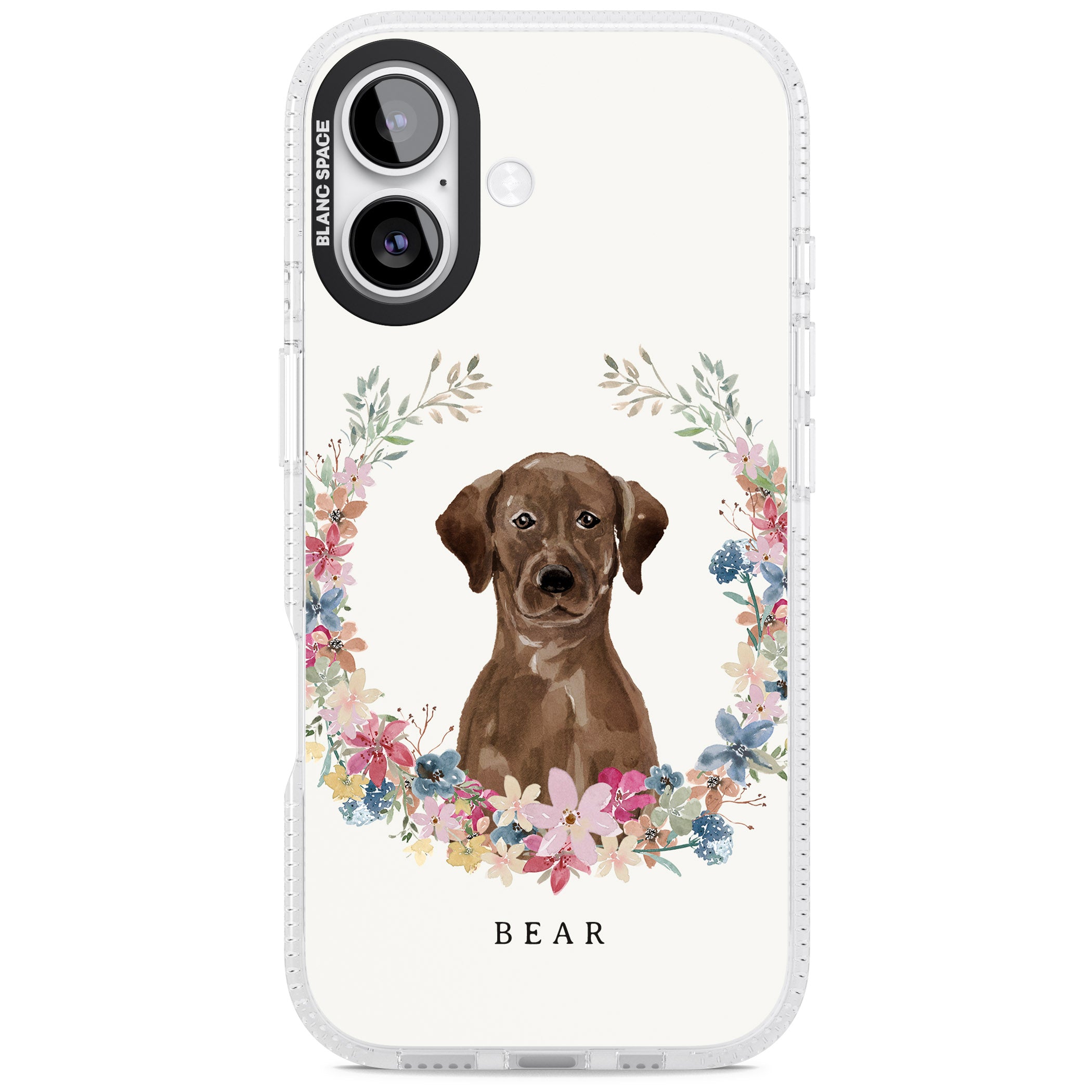 Personalised Chocolate Labrador Floral Portrait iPhone 17 Impact Air Clear Phone Case