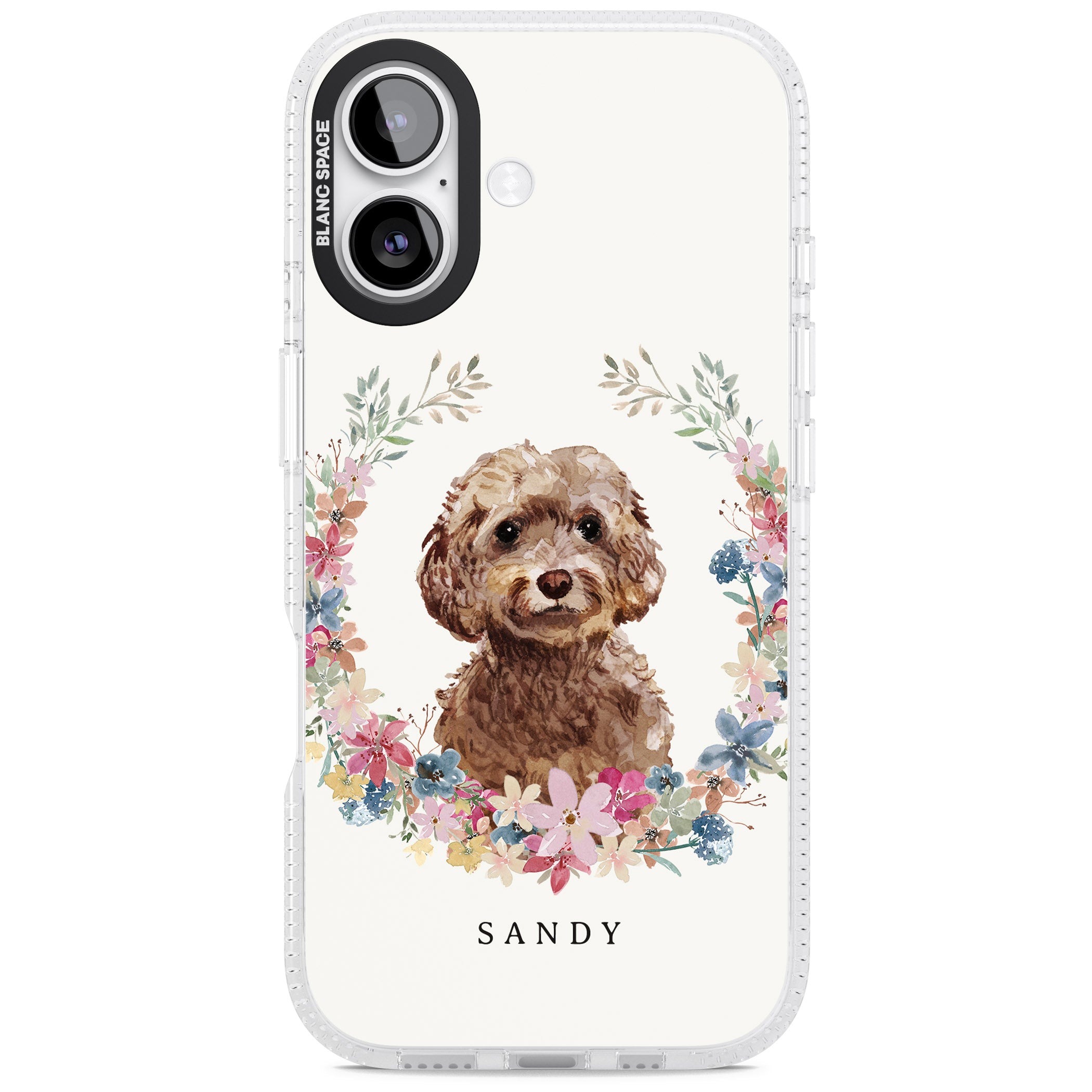 Personalised Brown Cockapoo Floral Portrait iPhone 17 Impact Air Clear Phone Case