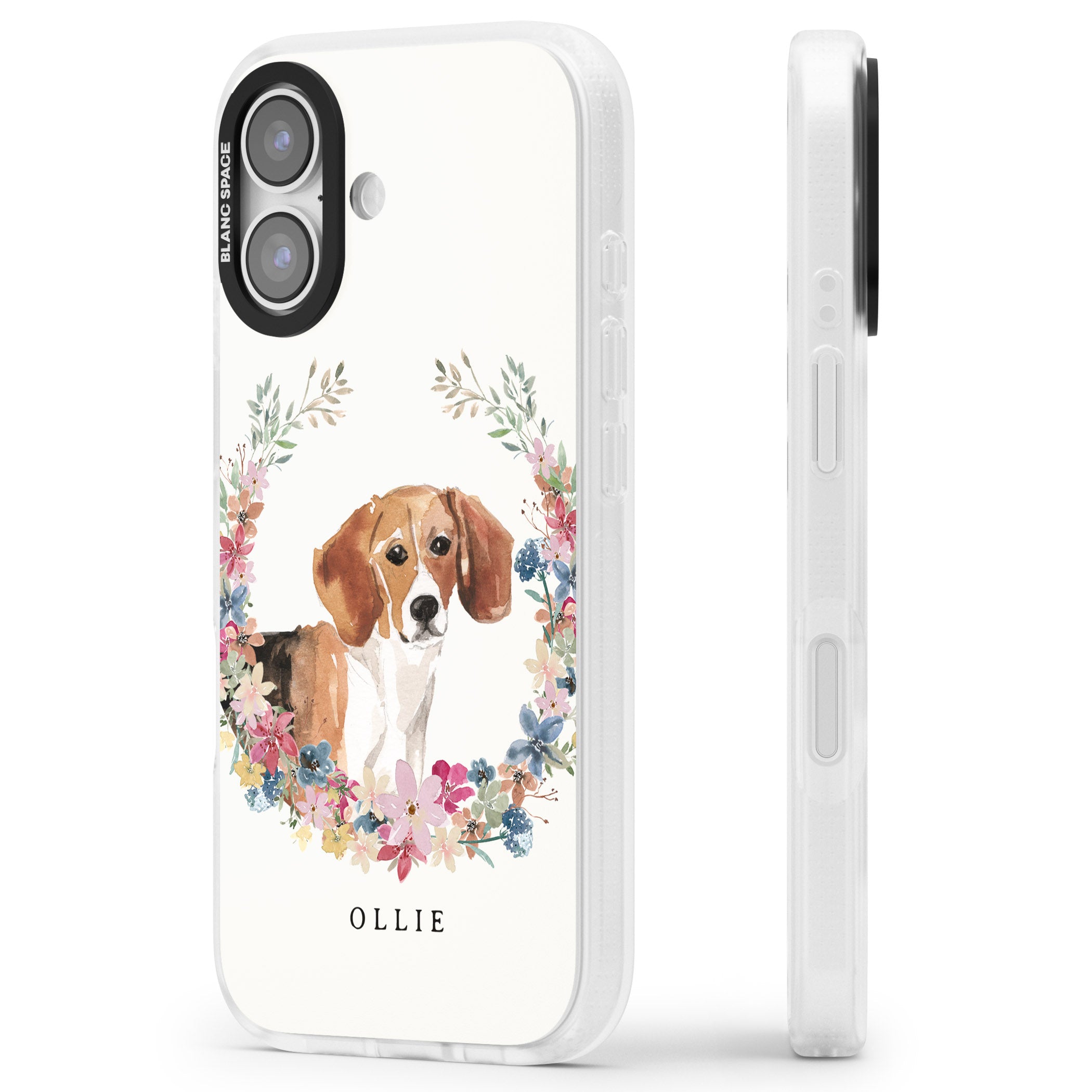 Personalised Beagle Floral Portrait iPhone 17 Impact Air Clear Phone Case Side Profile