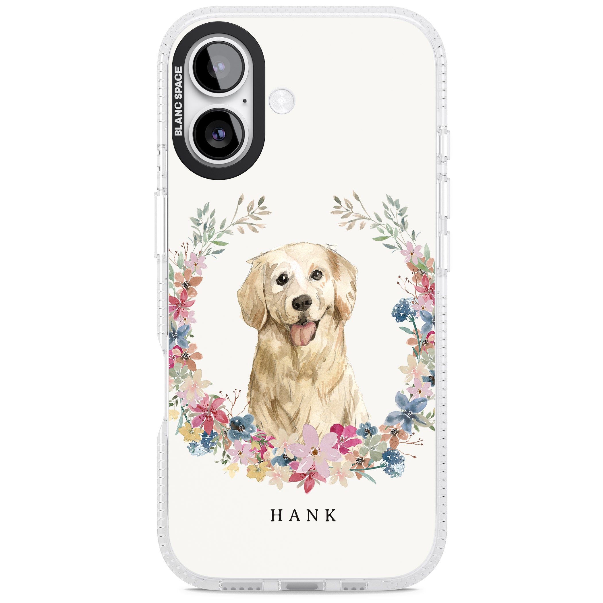 Personalised Golden Retriever Floral Portrait iPhone 17 Impact Air Clear Phone Case