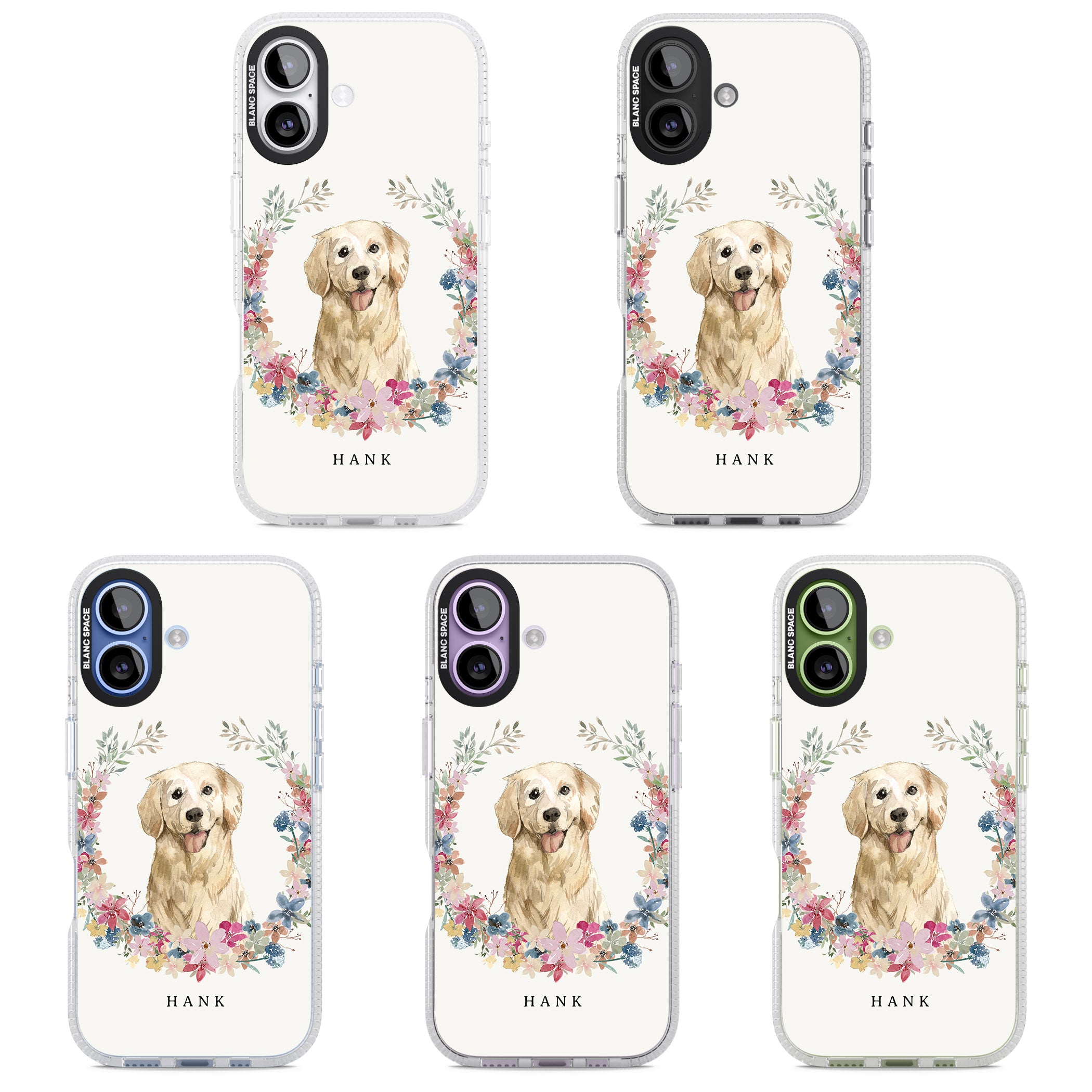 Personalised Golden Retriever Floral Portrait iPhone 17 Impact Air Clear Phone Case APT Impact Protection