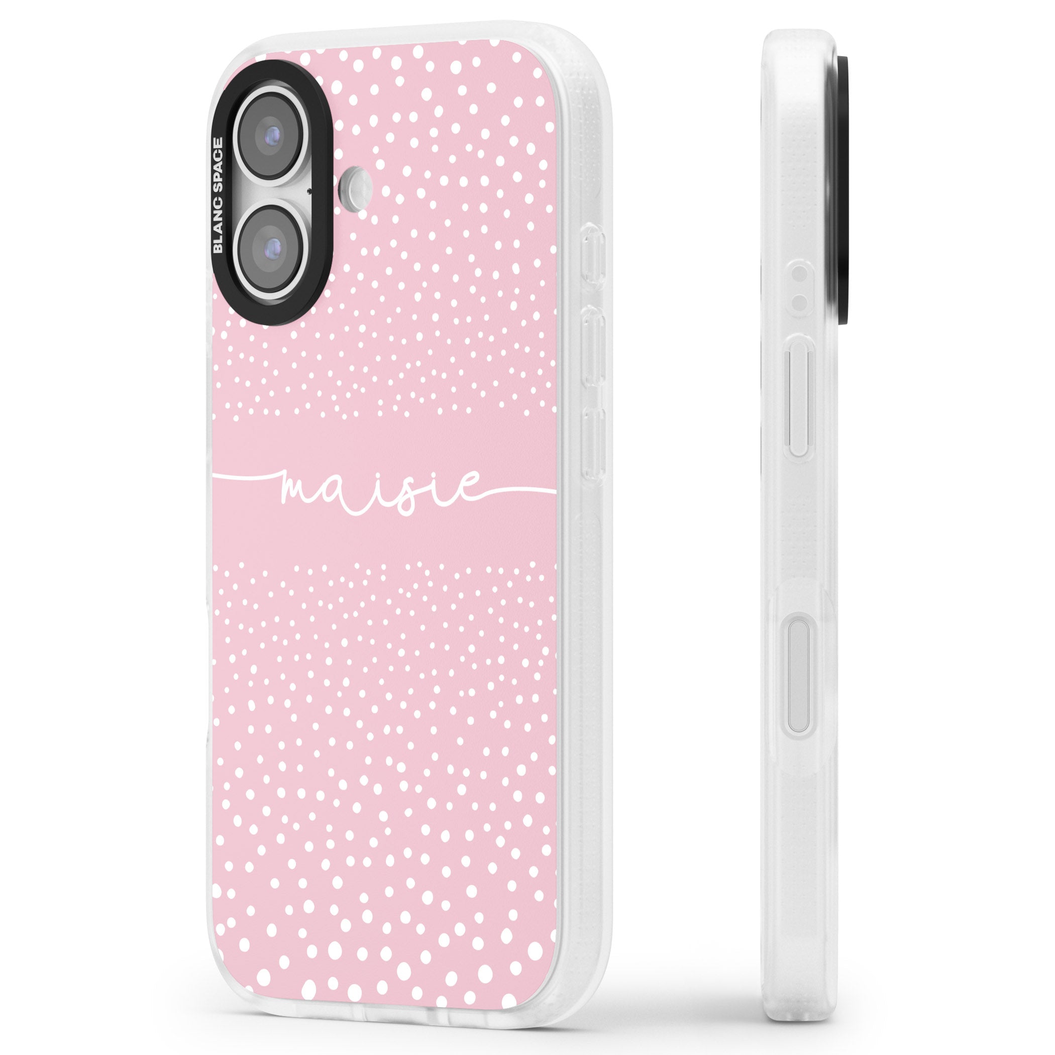 Personalised Pink Dots iPhone 17 Impact Air Clear Phone Case Side Profile