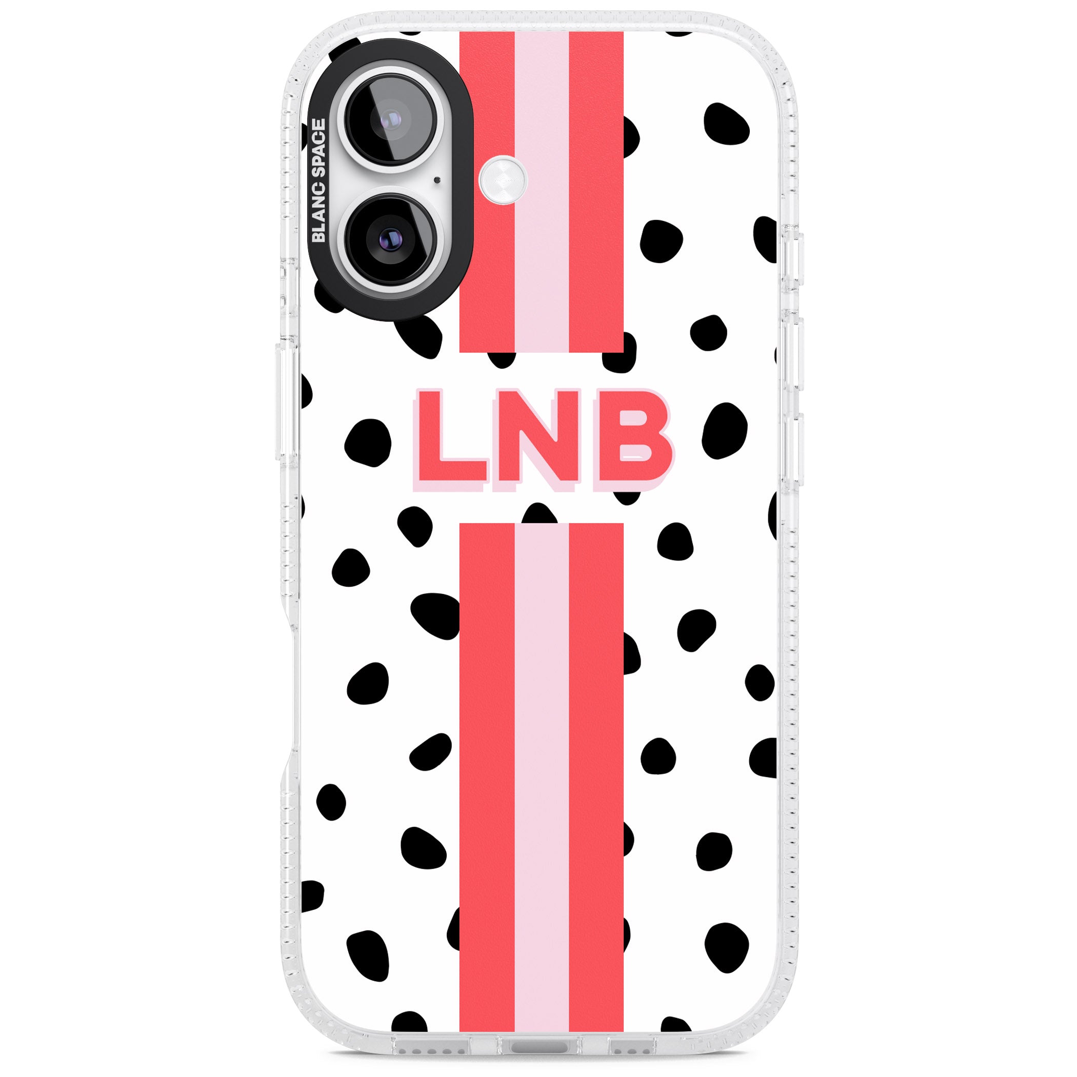 Personalised Polka & Pink Stripe iPhone 17 Impact Air Clear Phone Case