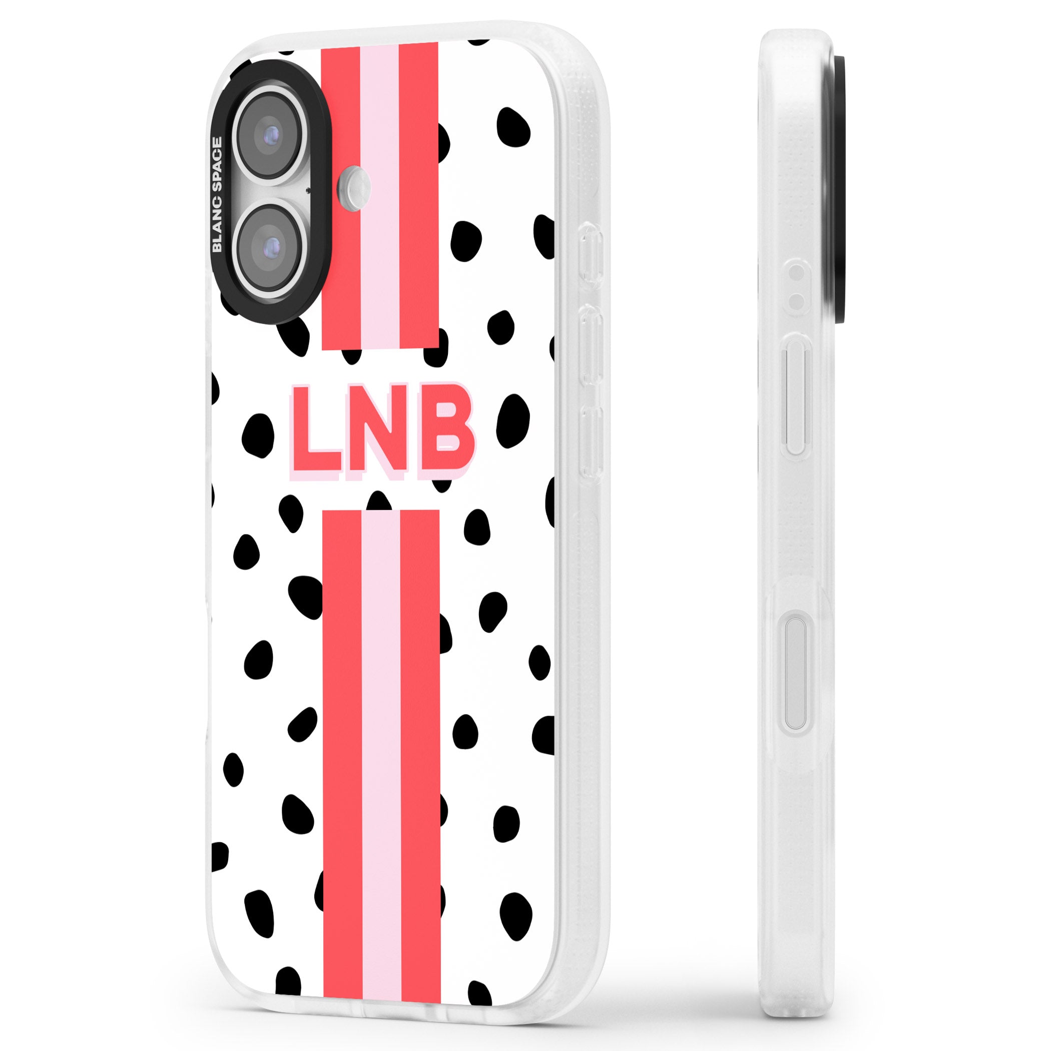 Personalised Polka & Pink Stripe iPhone 17 Impact Air Clear Phone Case Side Profile
