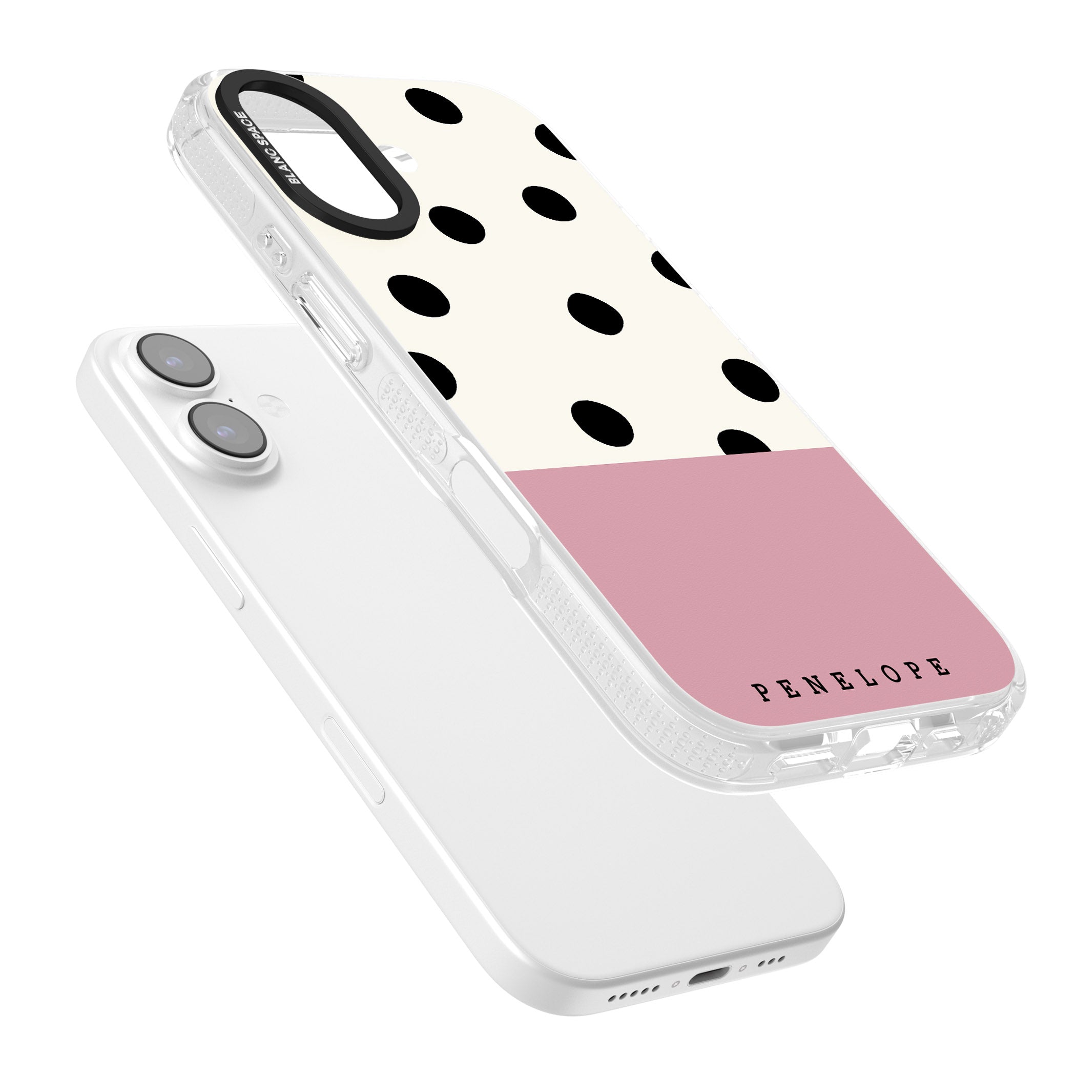 Personalised Pink Border Polka Dot iPhone 17 Impact Air Clear Phone Case Colours