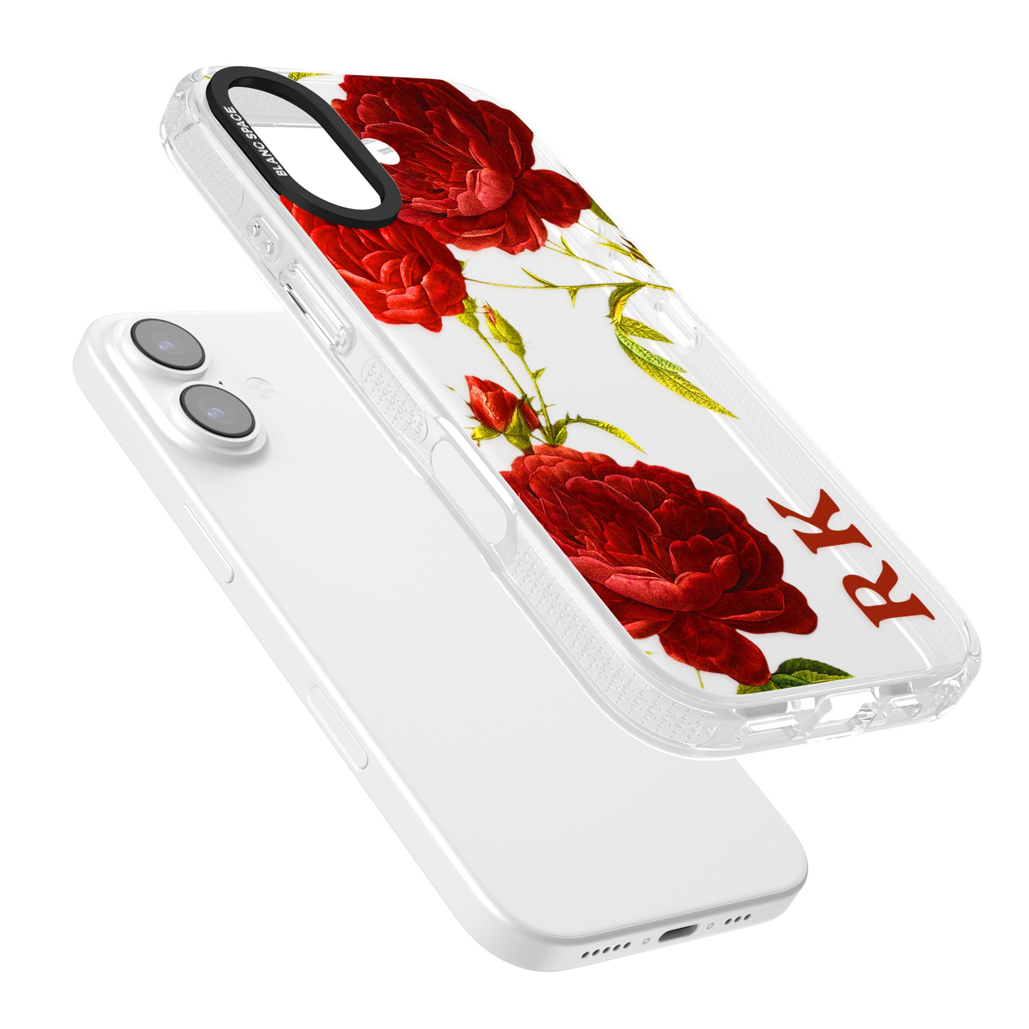 Personalised Vintage Floral Red Roses iPhone 17 Impact Air Clear Phone Case Colours