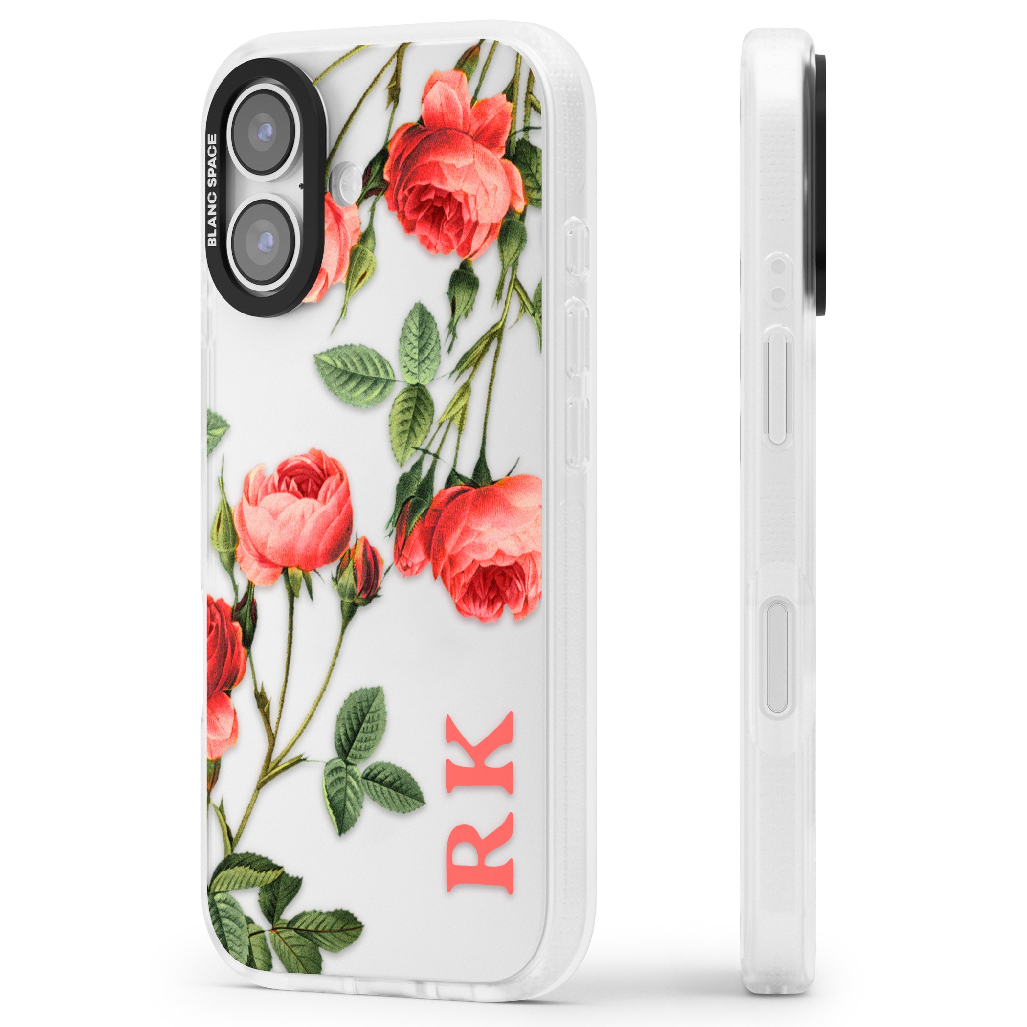 Personalised Vintage Floral Rose iPhone 17 Impact Air Clear Phone Case Side Profile