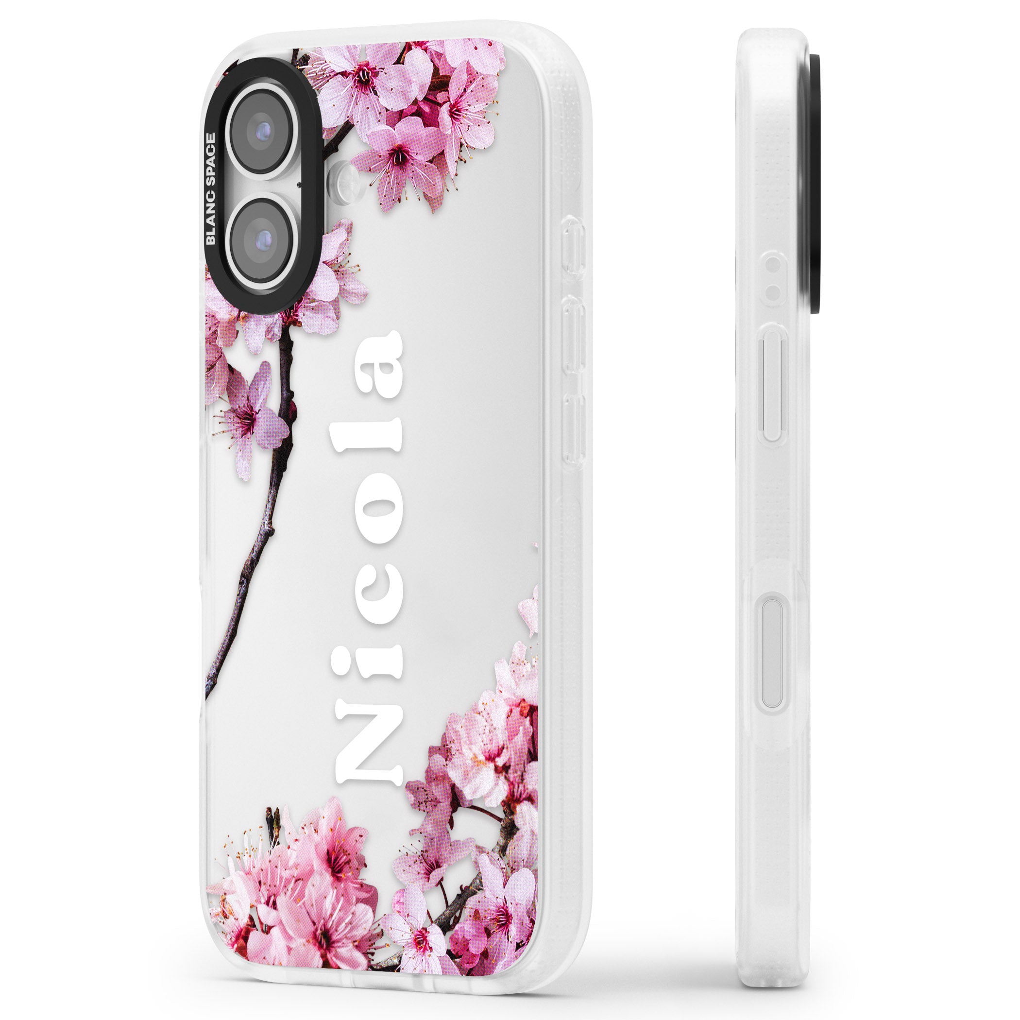 Personalised Cherry Blossom Elegance Classic iPhone 17 Impact Air Clear Phone Case Side Profile