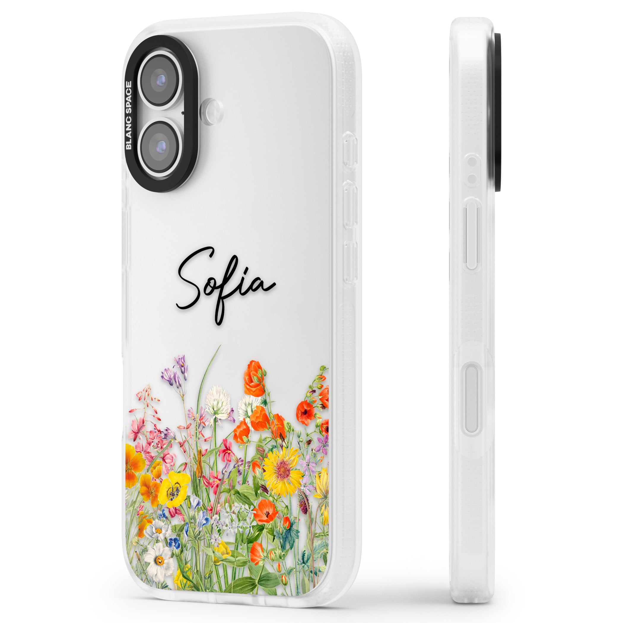 Personalised Summer Wildflowers iPhone 17 Impact Air Clear Phone Case Side Profile