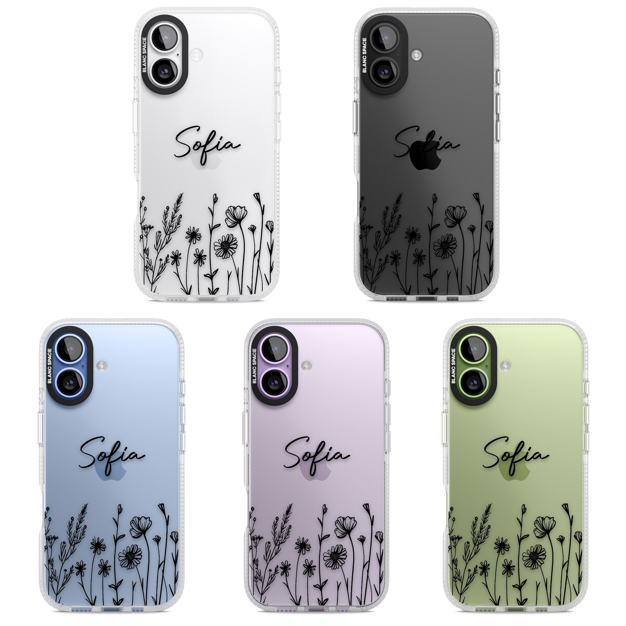 Personalised Black Wildflowers iPhone 17 Impact Air Clear Phone Case APT Impact Protection