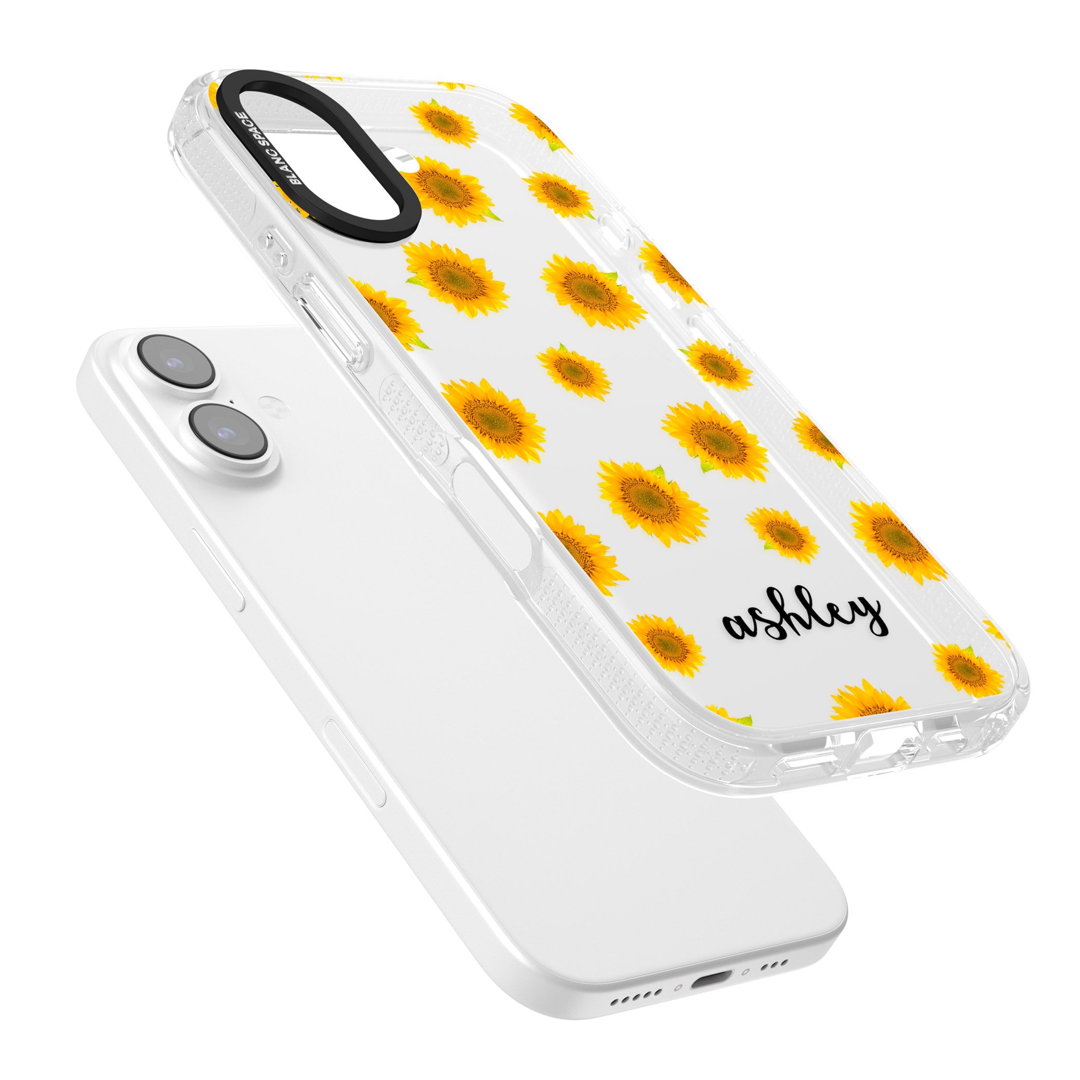 Personalised Sunflowers & Cursive iPhone 17 Impact Air Clear Phone Case Colours