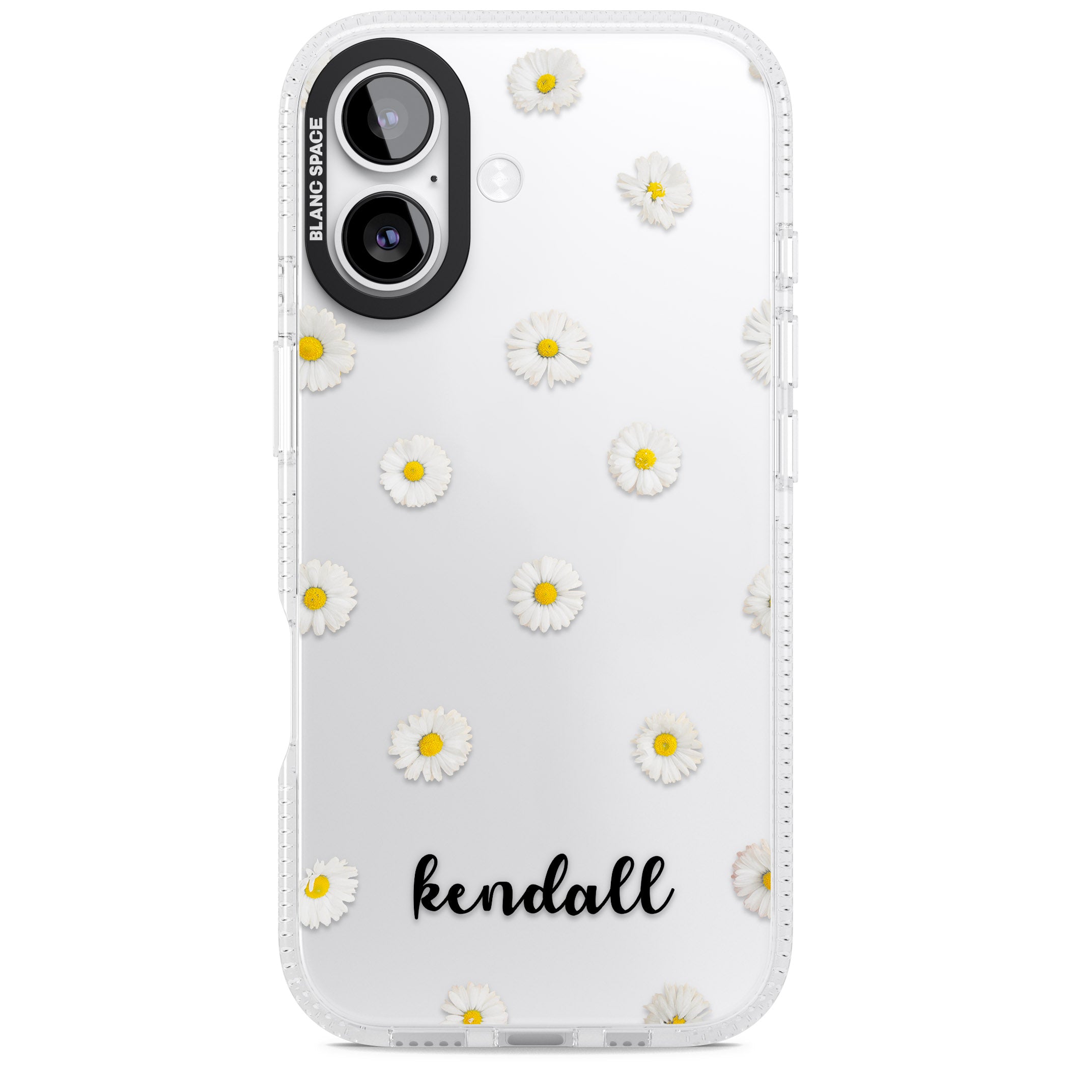 Personalised White Daisies & Cursive iPhone 17 Impact Air Clear Phone Case