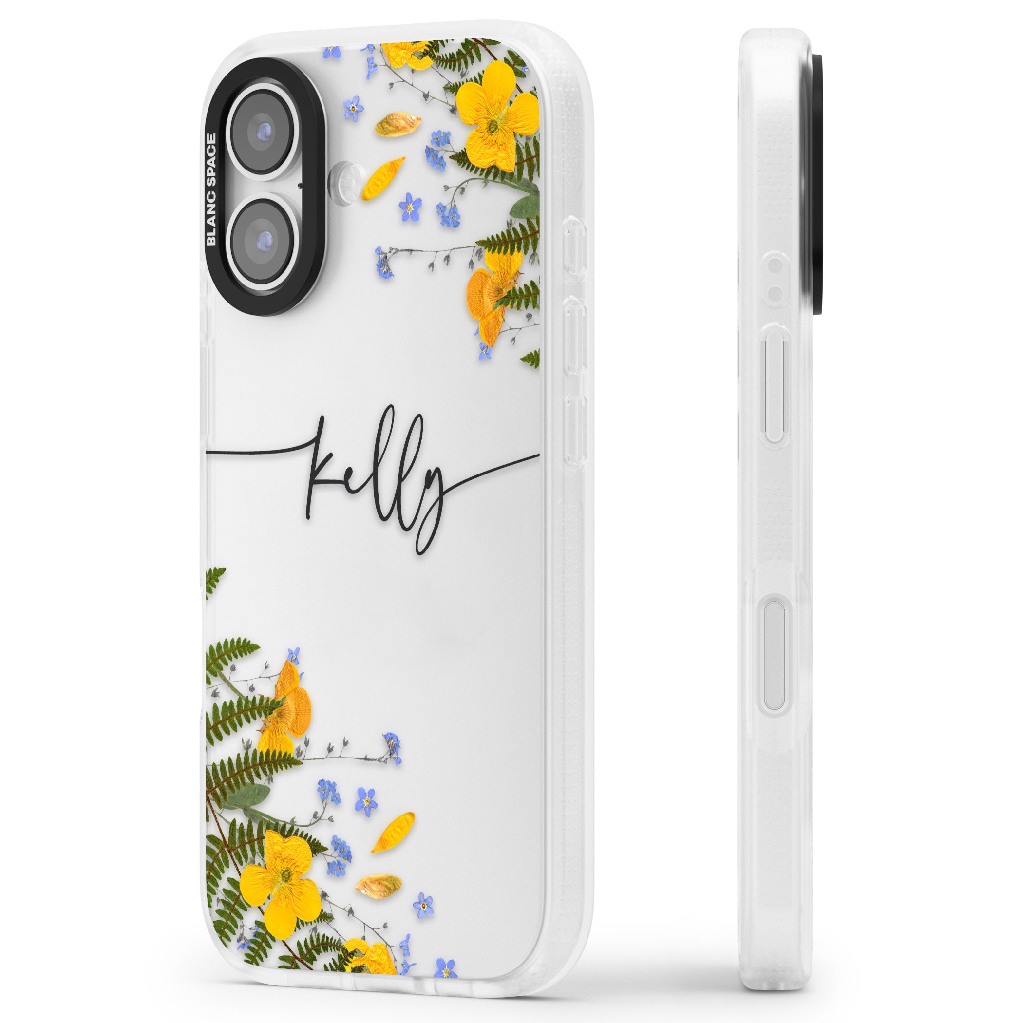Personalised Ferns & Wildflowers iPhone 17 Impact Air Clear Phone Case Side Profile