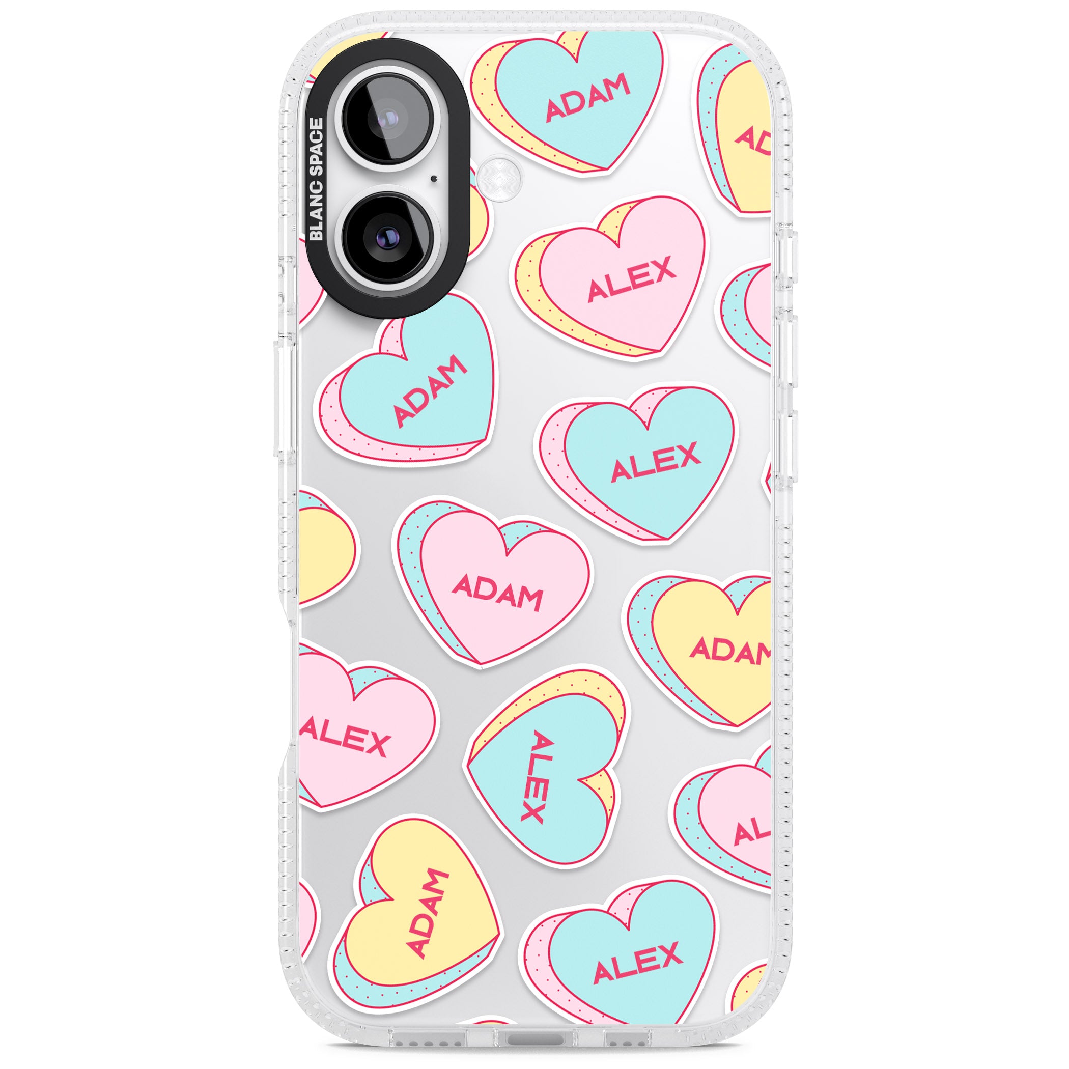 Personalised Love Hearts iPhone 17 Impact Air Clear Phone Case