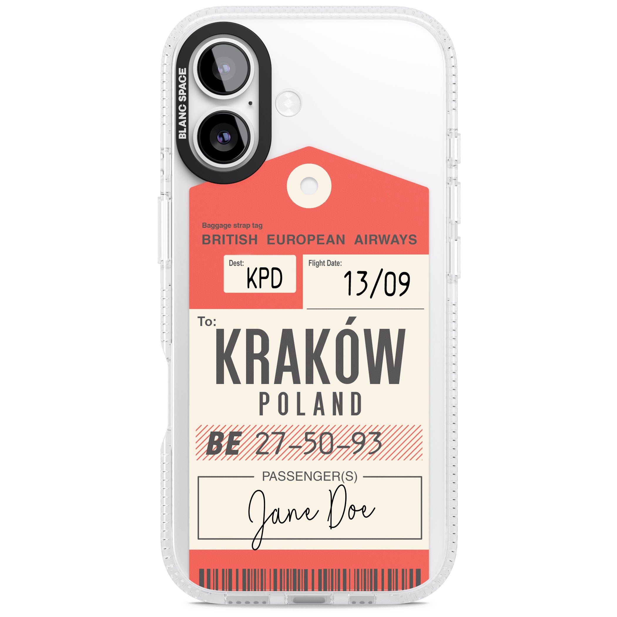 Personalised Vintage Bea Luggage Tag iPhone 17 Impact Air Clear Phone Case
