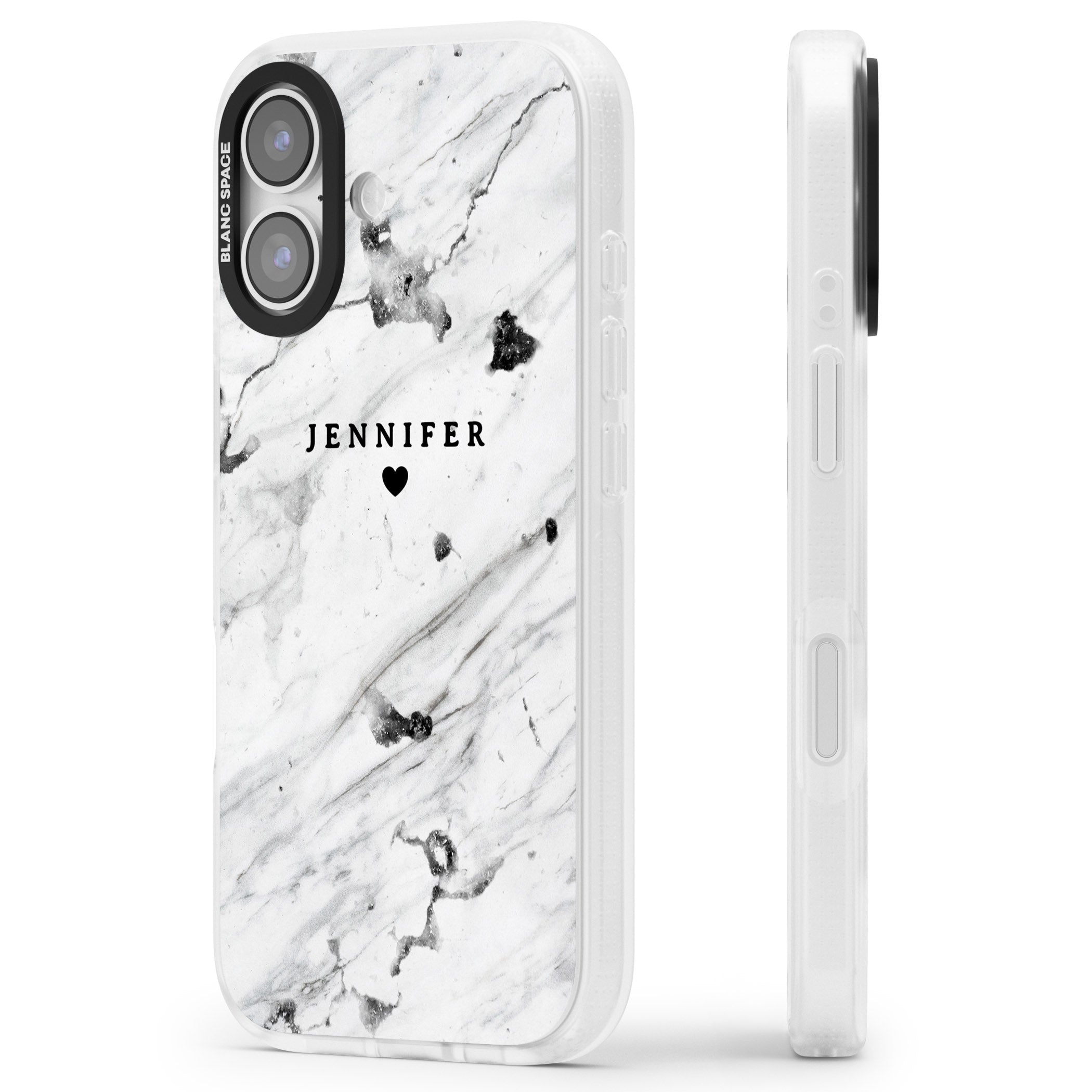 Personalised Marble Heart iPhone 17 Impact Air Clear Phone Case Side Profile