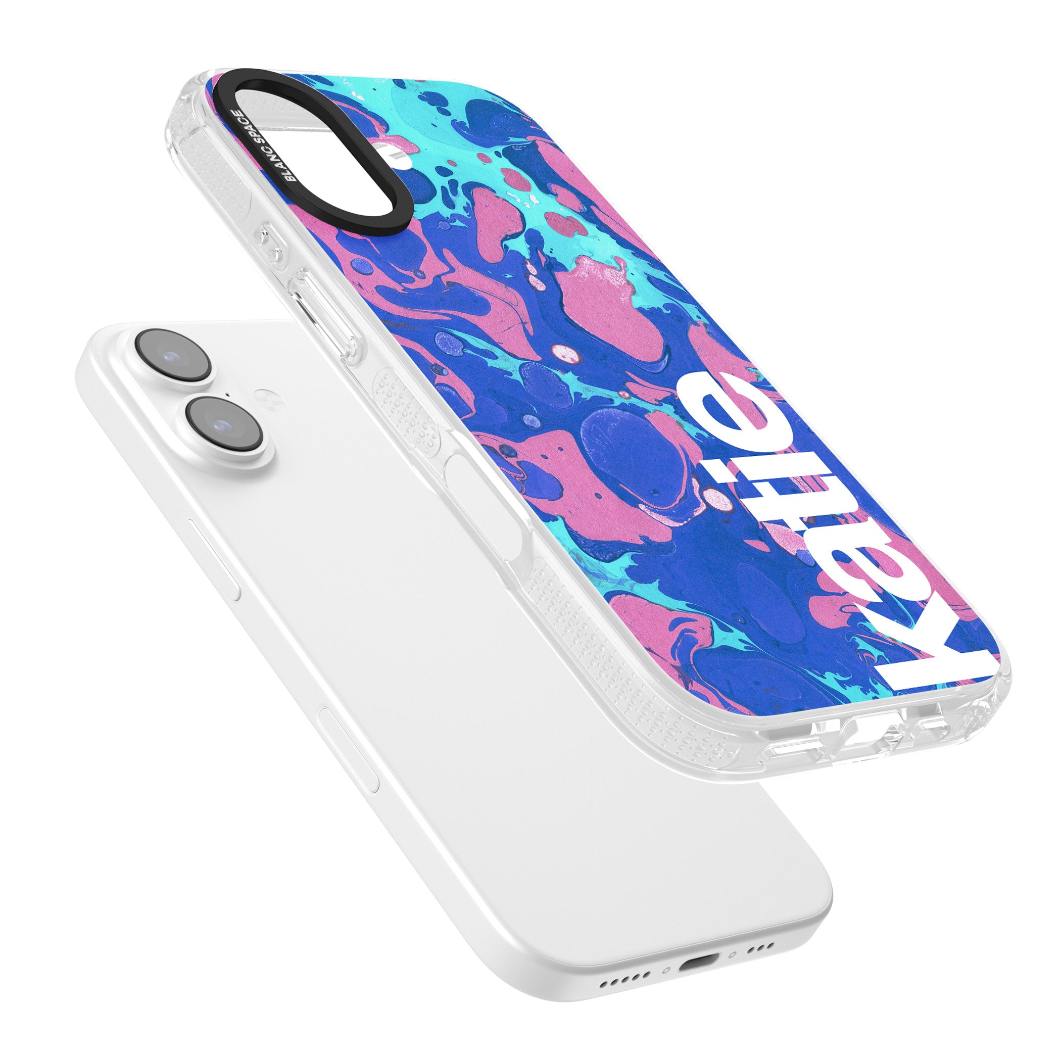 Personalised Navy & Turquoise Marbled iPhone 17 Impact Air Clear Phone Case Colours