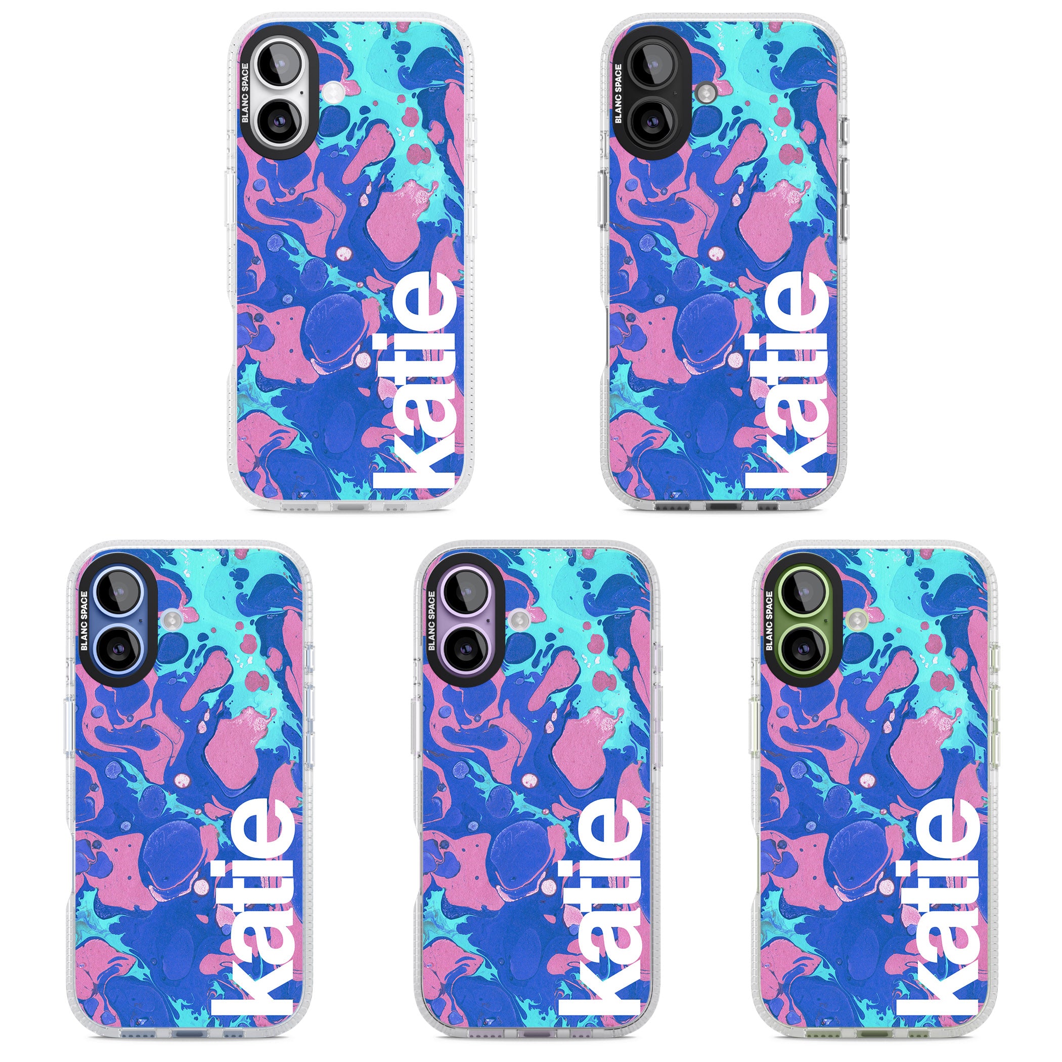Personalised Navy & Turquoise Marbled iPhone 17 Impact Air Clear Phone Case APT Impact Protection