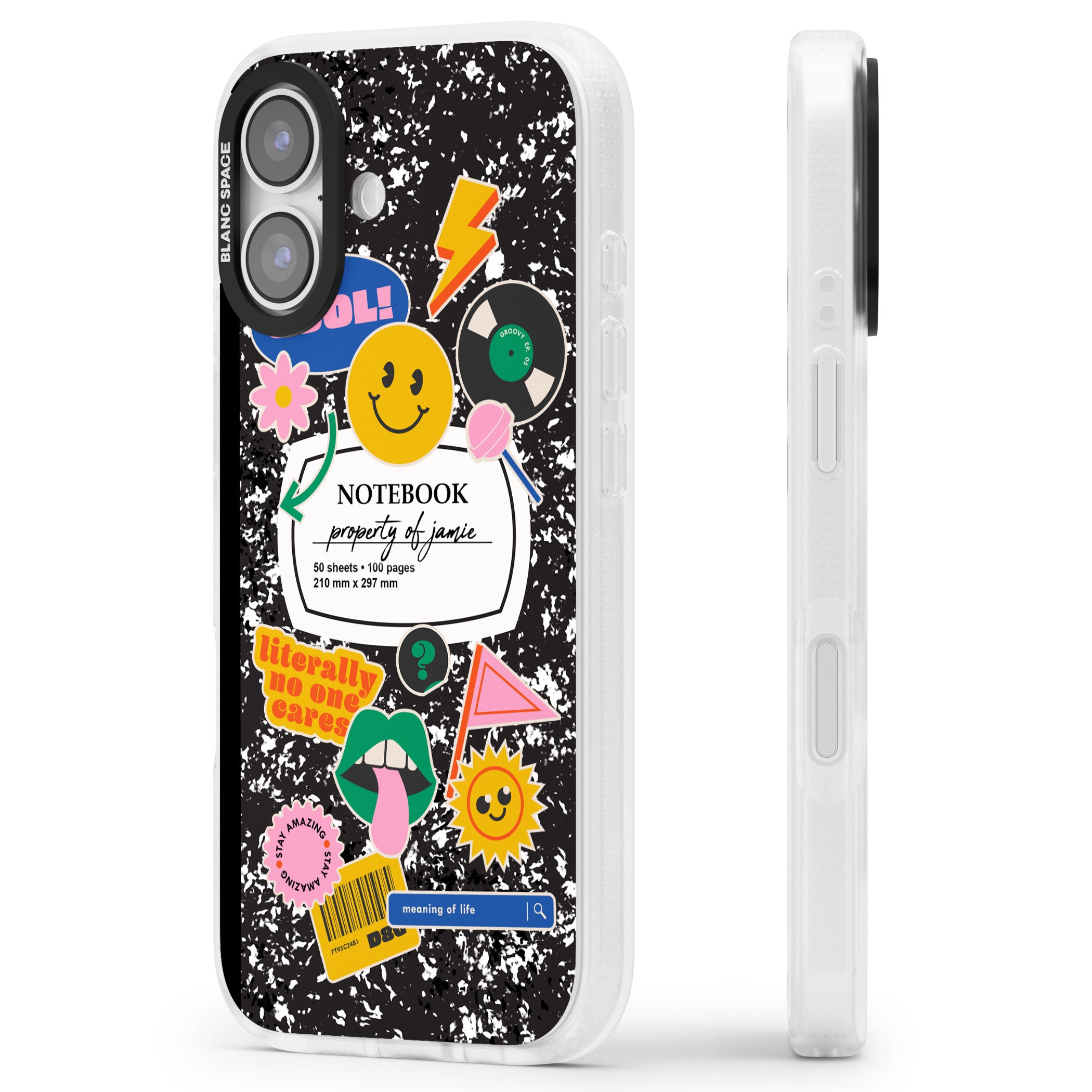 Personalised Quirky Notebook iPhone 17 Impact Air Clear Phone Case Side Profile