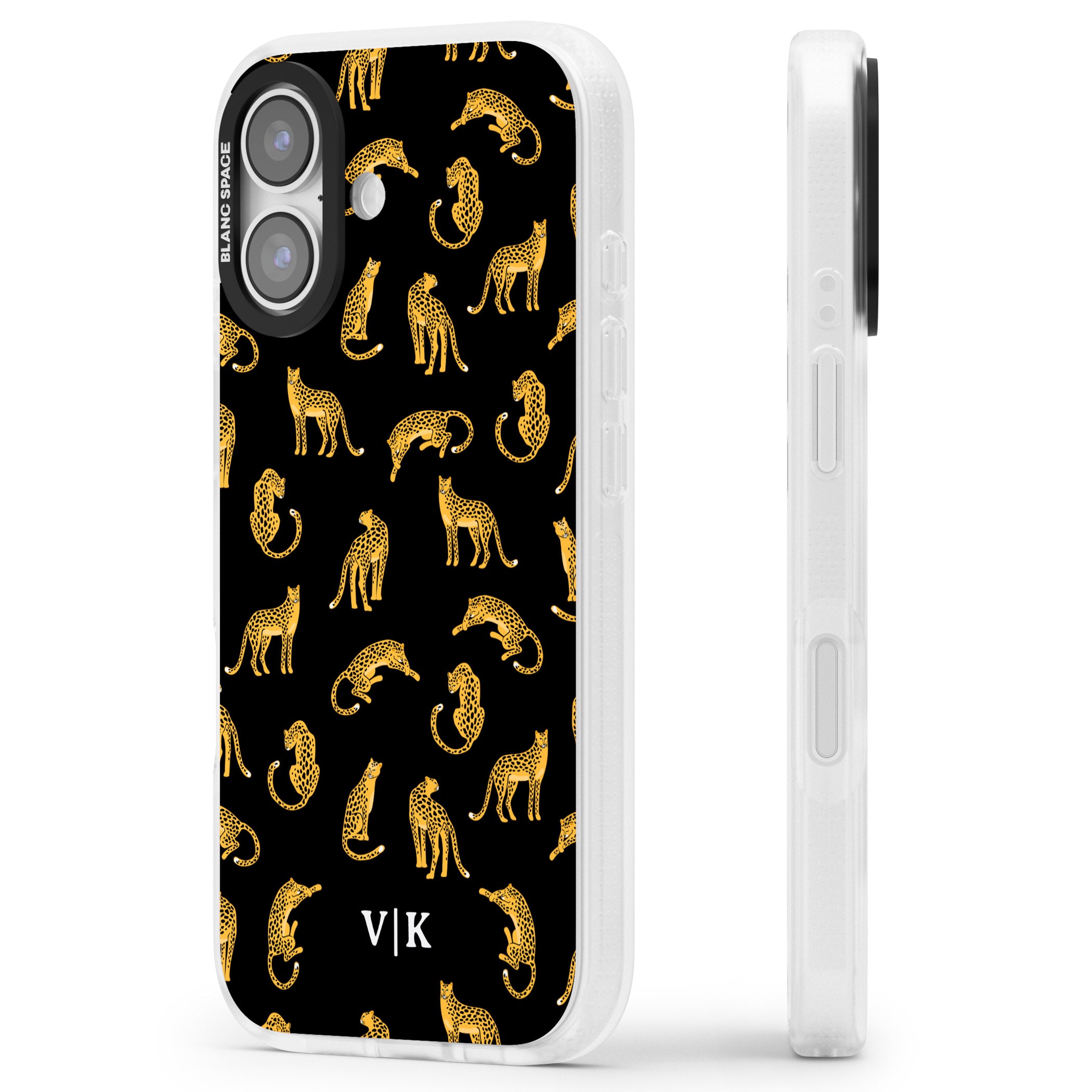Personalised Gold Cheetah Pattern iPhone 17 Impact Air Clear Phone Case Side Profile