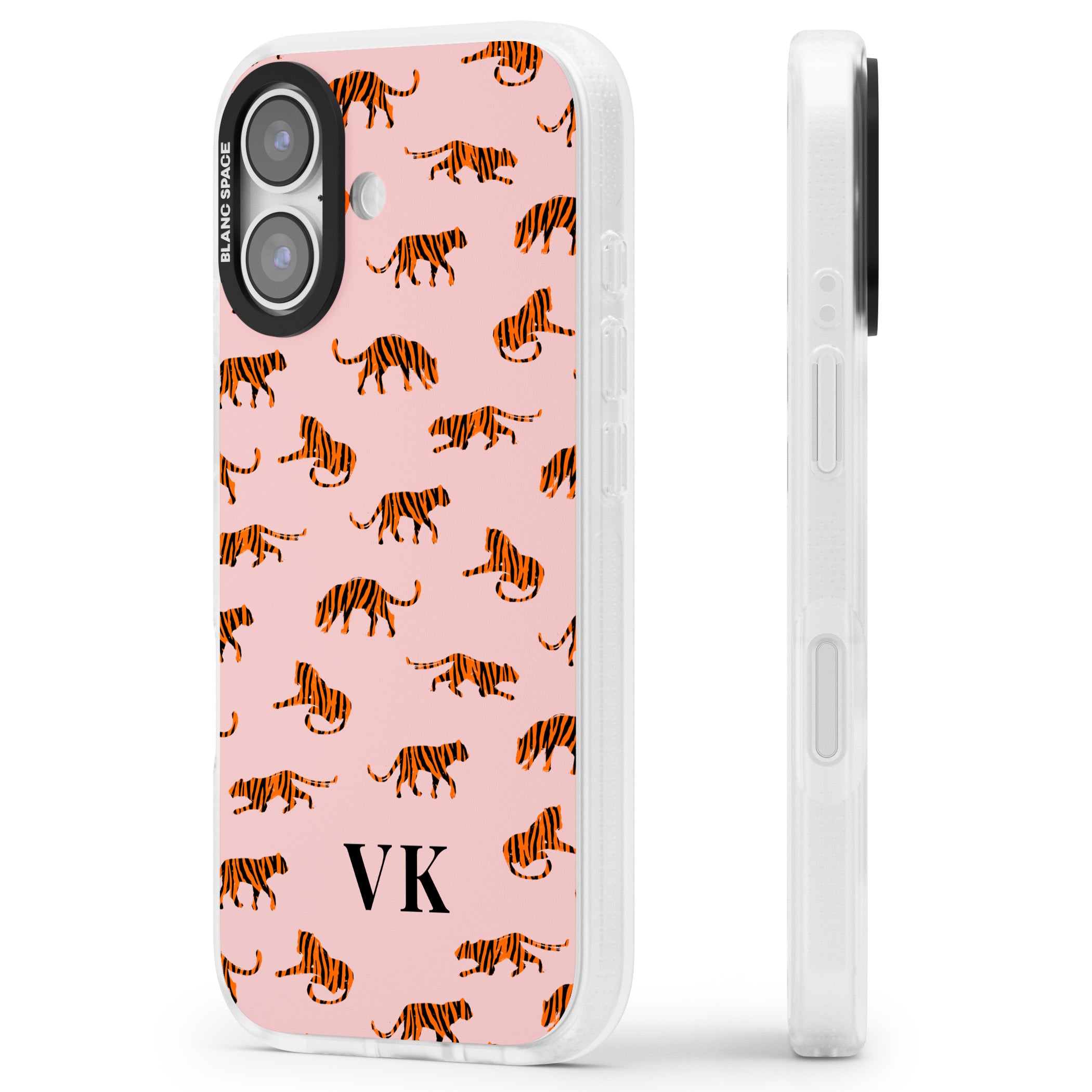 Personalised Pink Safari Tiger Pattern iPhone 17 Impact Air Clear Phone Case Side Profile