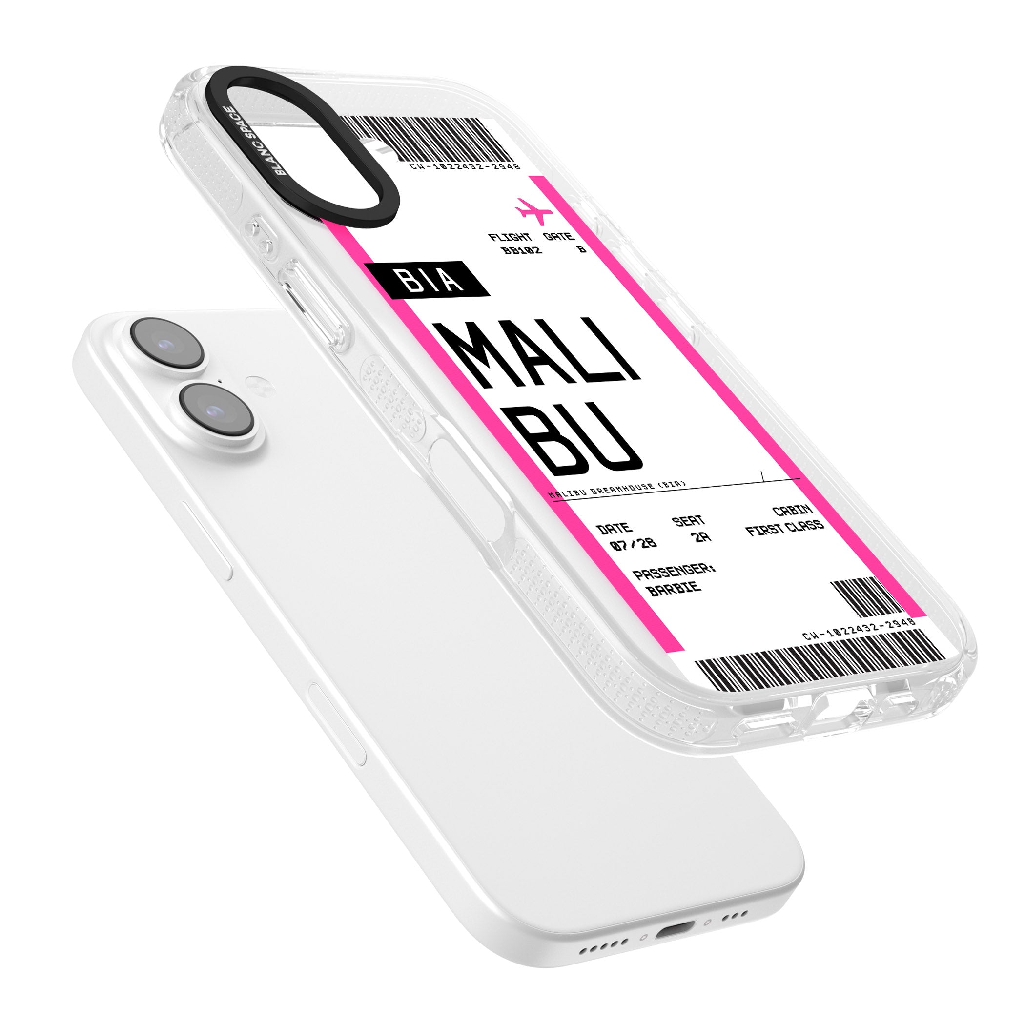 Personalised Pink Malibu Boarding Pass iPhone 17 Impact Air Clear Phone Case Colours