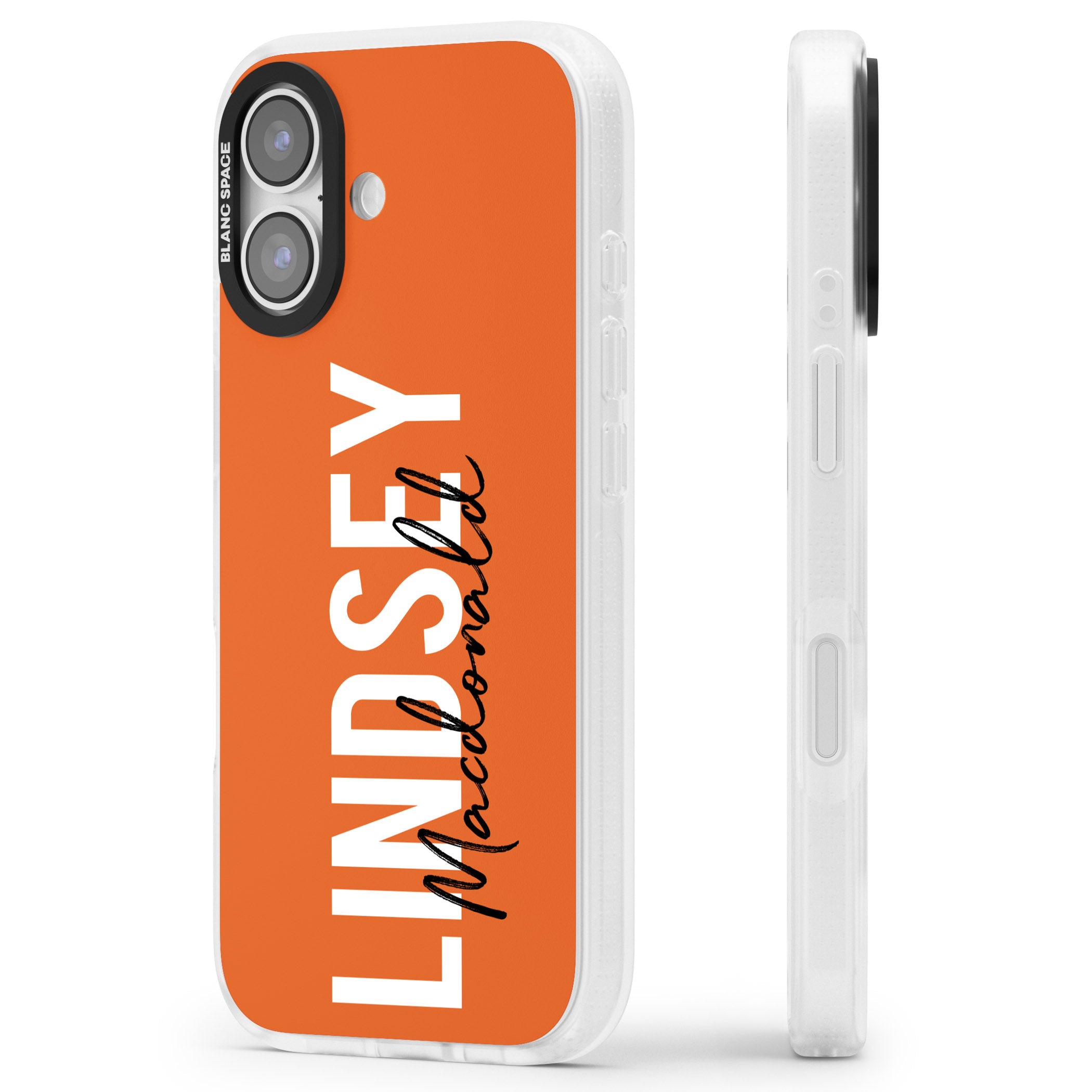 Personalised Bold Name: Orange iPhone 17 Impact Air Clear Phone Case Side Profile