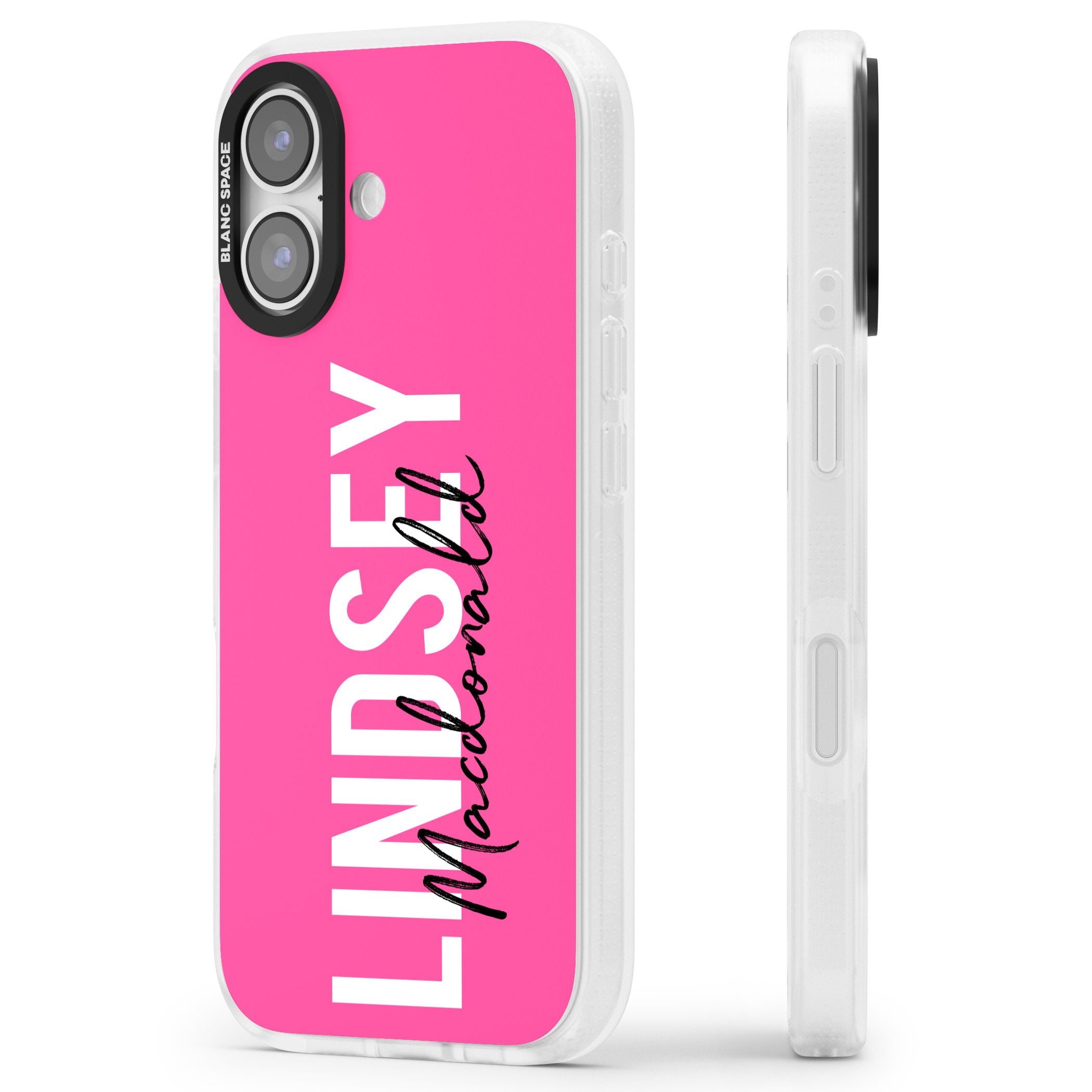 Personalised Bold Name: Pink iPhone 17 Impact Air Clear Phone Case Side Profile
