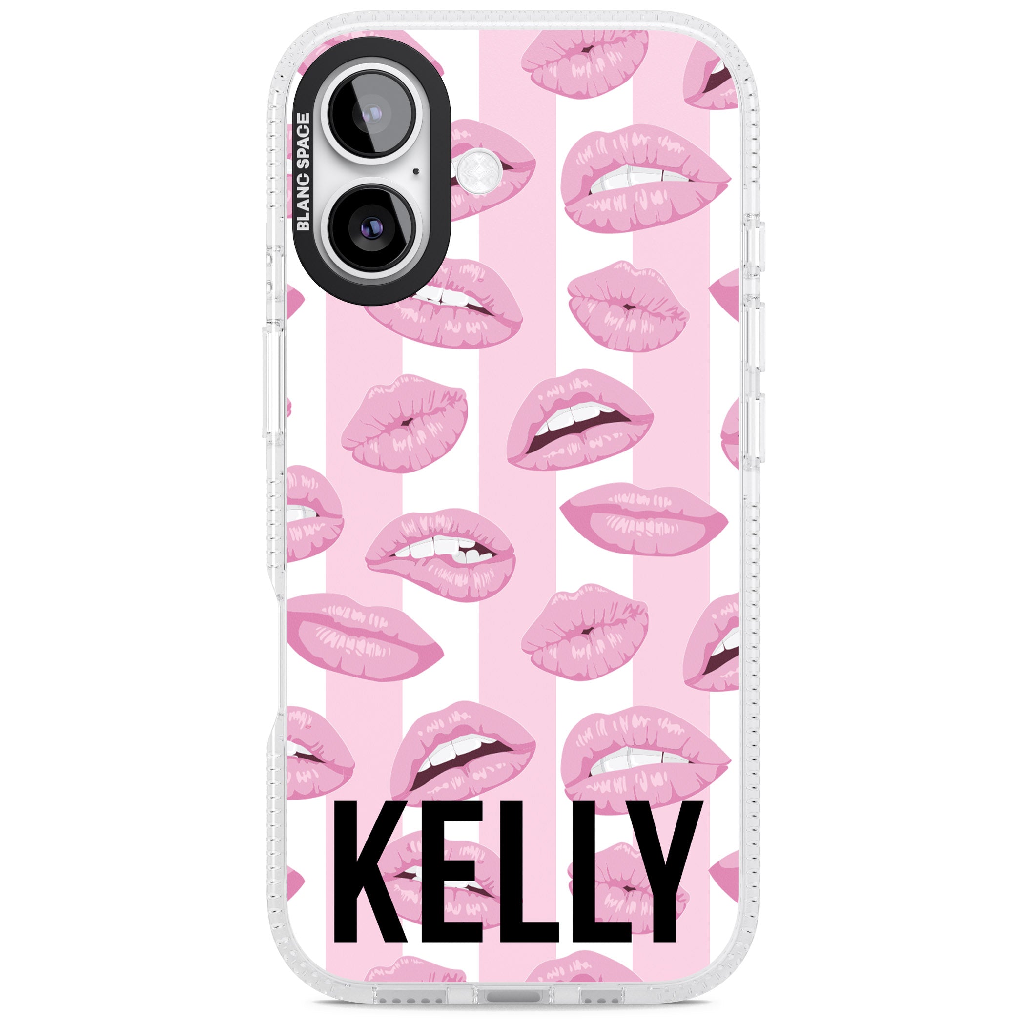 Personalised Pink Stripes & Lips iPhone 17 Impact Air Clear Phone Case