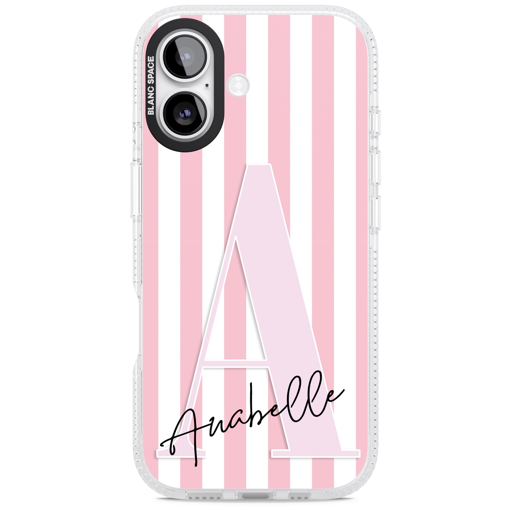 Personalised Pink Stripes & Monogram iPhone 17 Impact Air Clear Phone Case